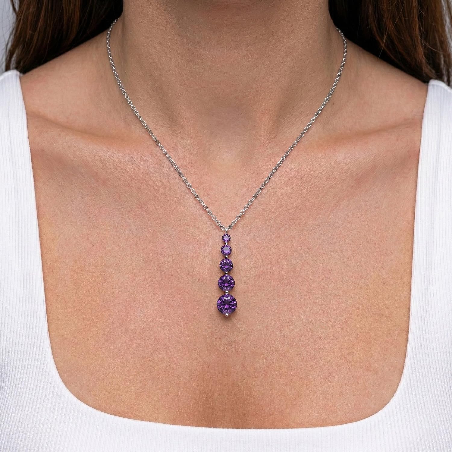 GOODSTONE JEWELS 925 Sterling Silver Linear Drop Pendant Necklace for Women | Size 16+2 Inch Cable Chain with Lobster Clasp | Natural Birthstone Jewelry Gift for Her