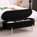 Velvet Storage Bench for Bedroom Upholstered End of Bed Bench Modern Ottoman with Gold Legs for Living Room/Window/Entryway (Black, Oval-45.5' W)