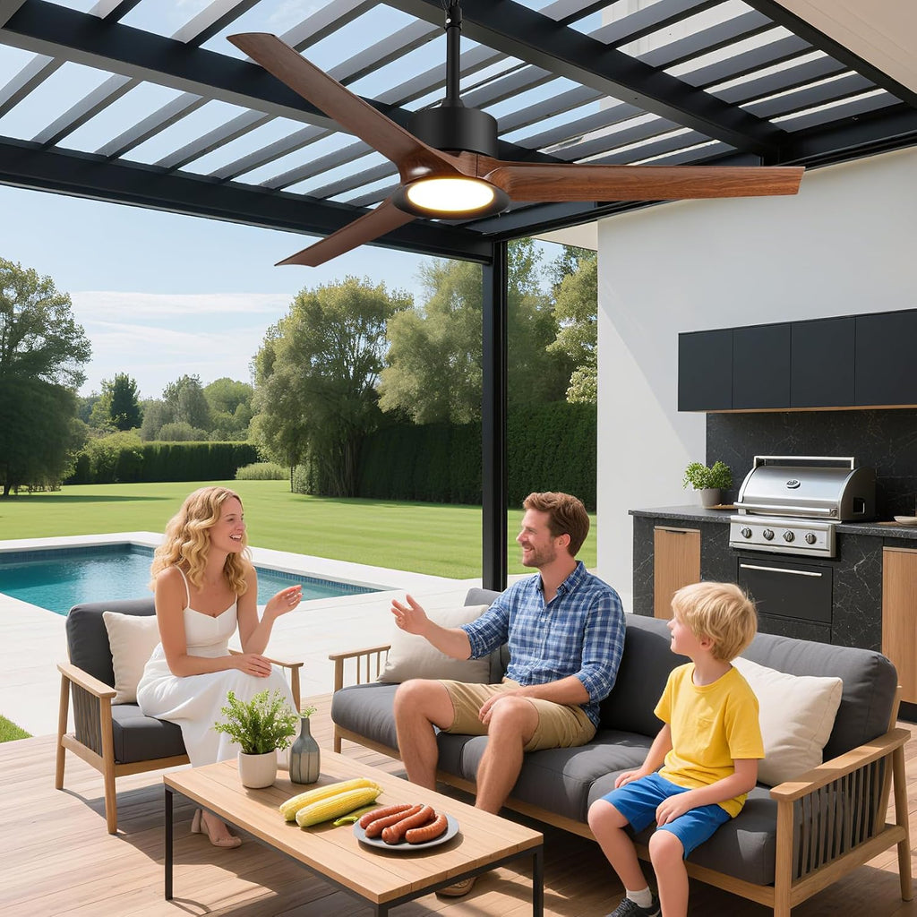 52 Inch Outdoor Ceiling Fan with Light and Remote, Reversible Waterproof Patio Fan for Gazebo Pergola Porch Deck Balcony, Wet Rated Plug-in Hanging Ceiling Fan for Outside