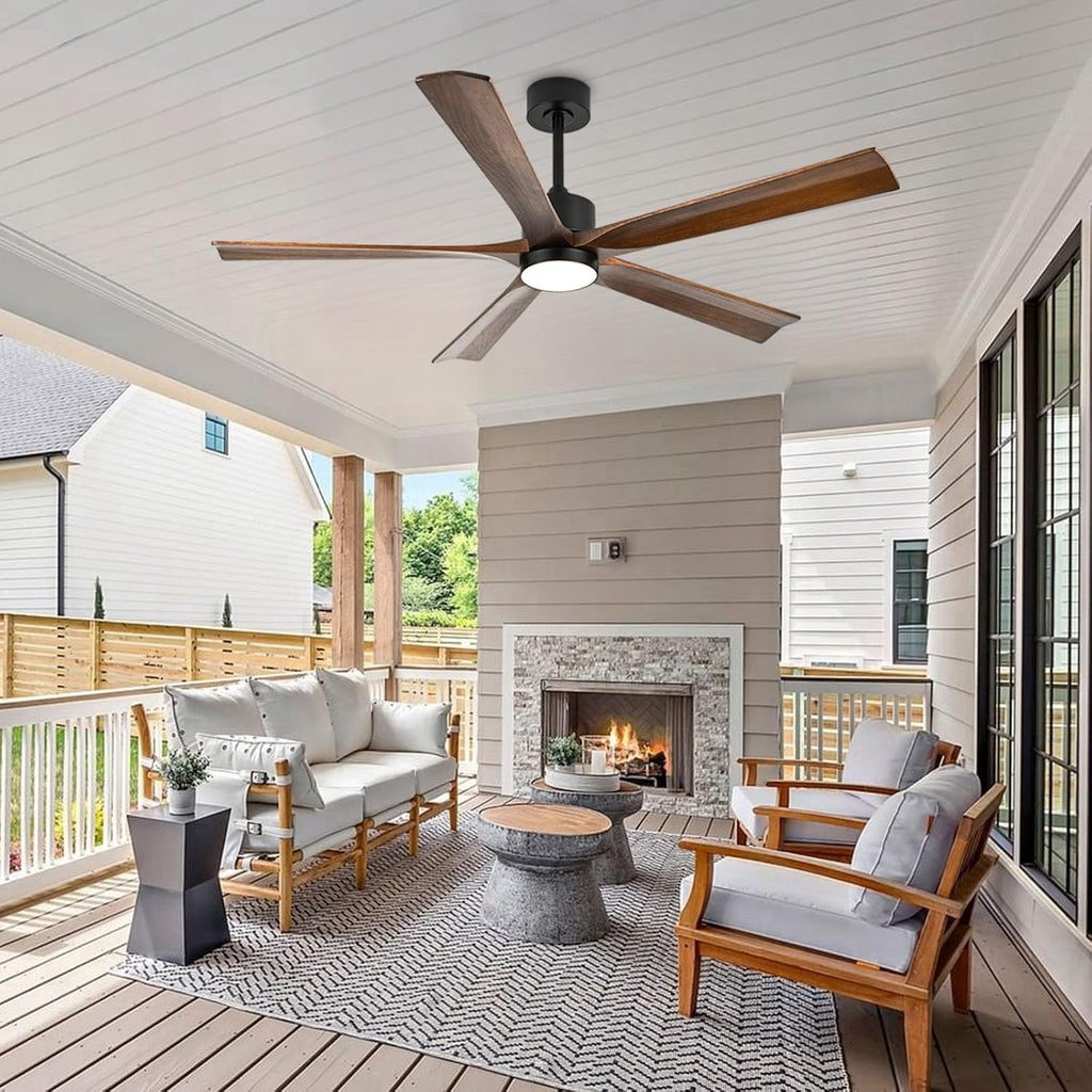 heimo 60 Inch Ceiling Fans with Lights and Remote T2, Wood Indoor Outdoor Ceiling Fan with Light for Patios Living Room Bedroom 5 Blades Large Mid Century Modern Waterproof Outside Fan (Walnut)
