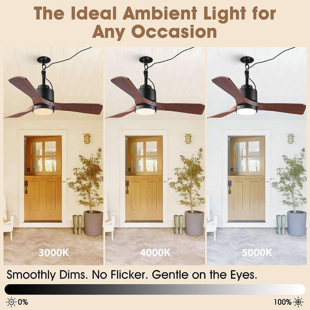 42' Outdoor Ceiling Fan with Light & Remote - IP65 Waterproof Plug in Hanging Fan, 6-Speed Upgrade DC Motor, 1600LM Dimmable LED for Patio, Porch, Gazebo, Pergola,Brown