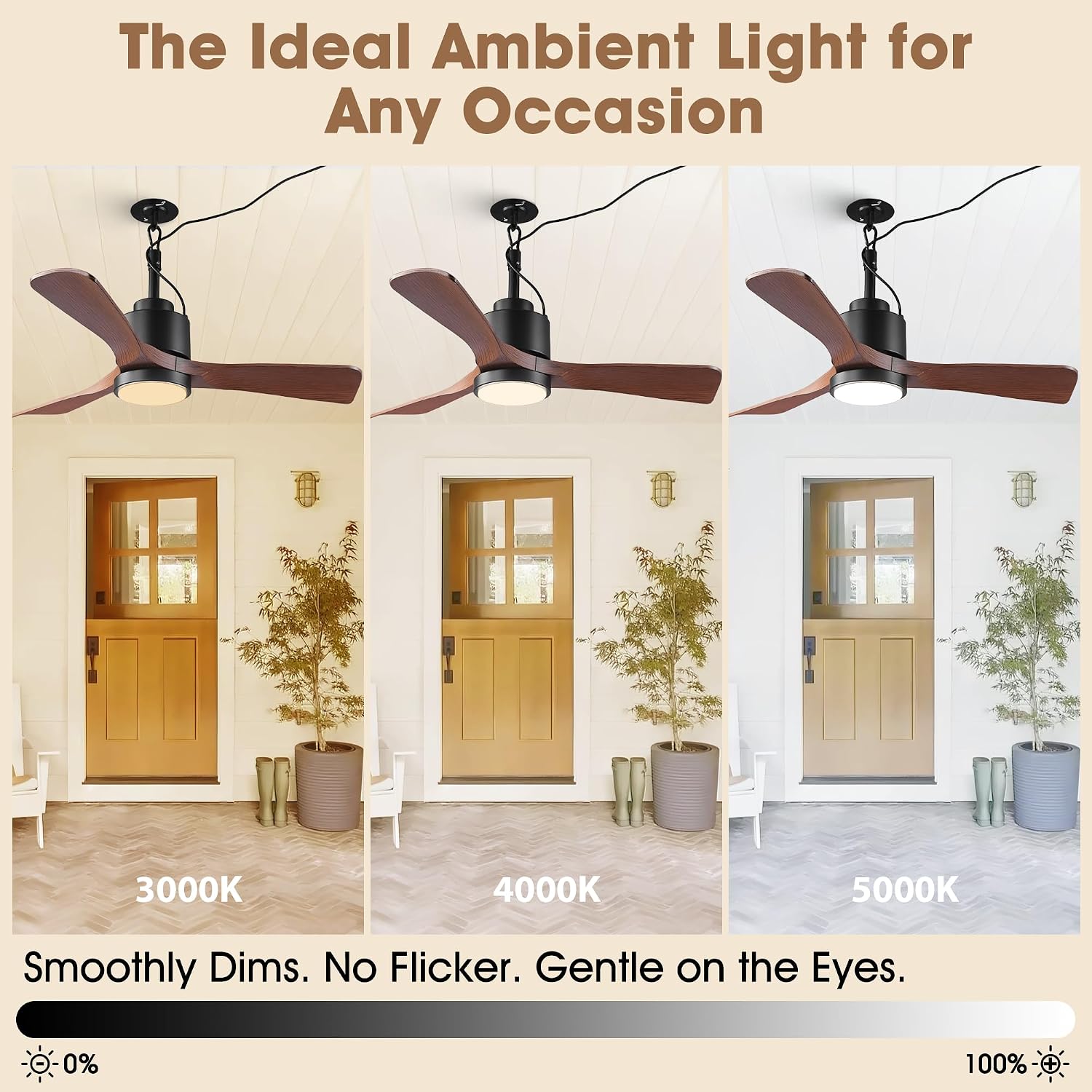 42' Outdoor Ceiling Fan with Light & Remote - IP65 Waterproof Plug in Hanging Fan, 6-Speed Upgrade DC Motor, 1600LM Dimmable LED for Patio, Porch, Gazebo, Pergola,Brown