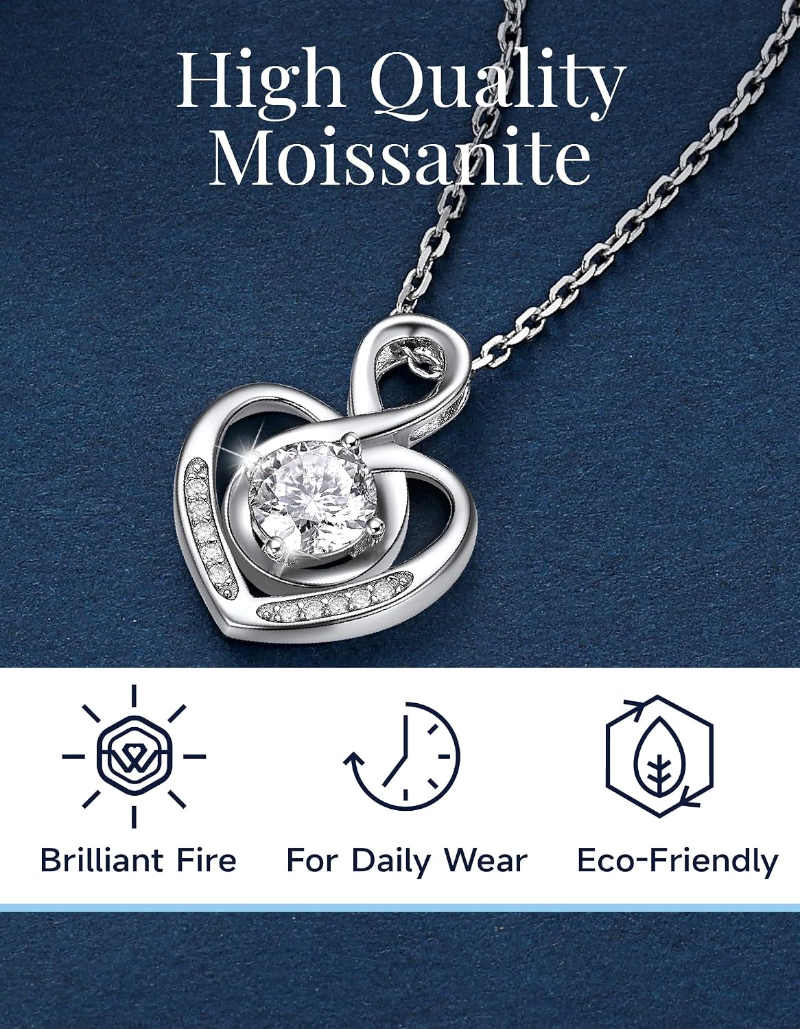 MomentWish Heart Necklace for Women, Jewelry Gifts for Her, D Color VVS1 Moissanite Necklace in 925 Sterling Silver, Infinity Pendent for Birthday Anniversary Mother's Day