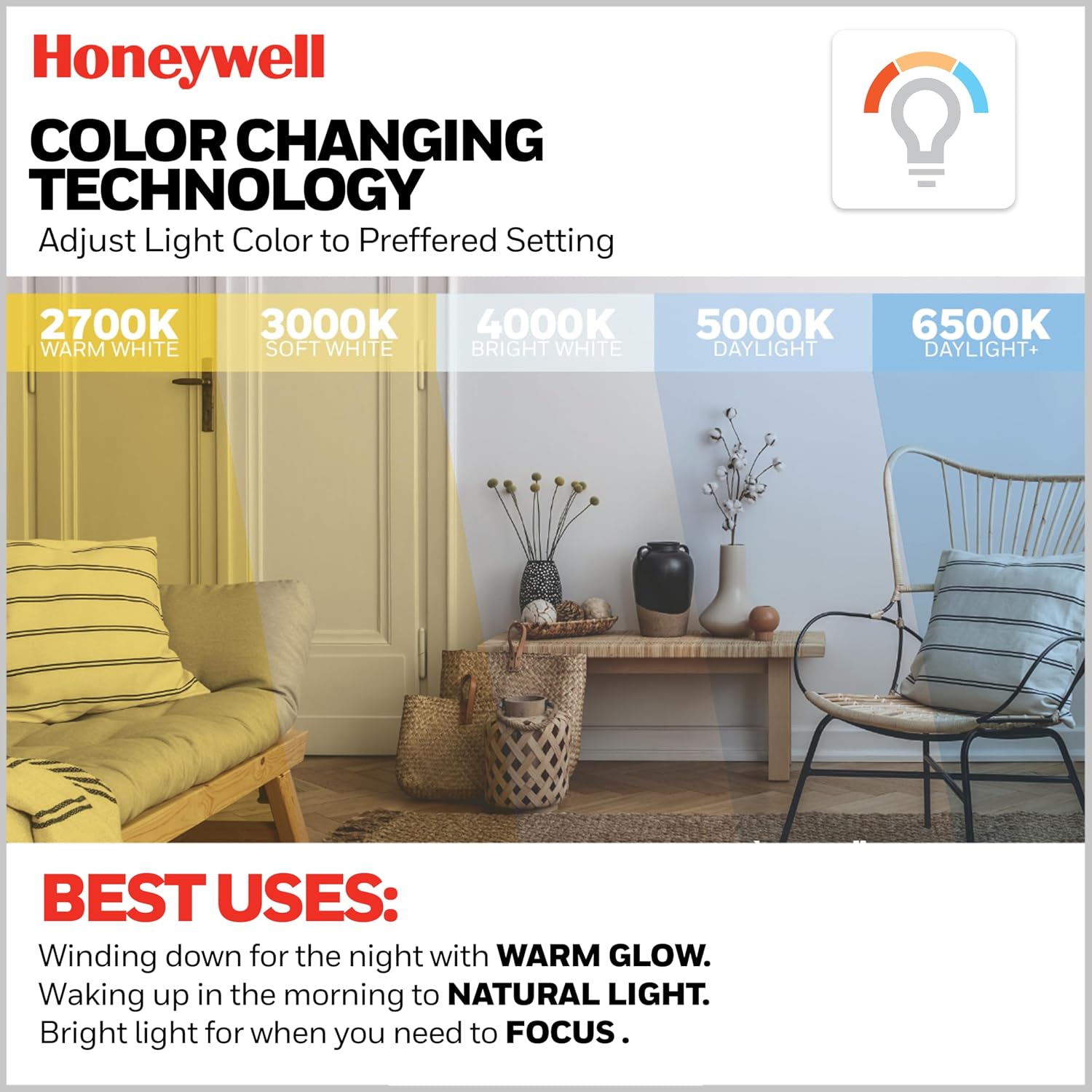Honeywell Ceiling Fans Berryhill, 48 Inch Ceiling Fan with Color Changing LED Light, Pull Chain, Dual Mounting Options, 3 Dual Finish Blades, Reversible Airflow - 51857-01 (Brushed Nickel)