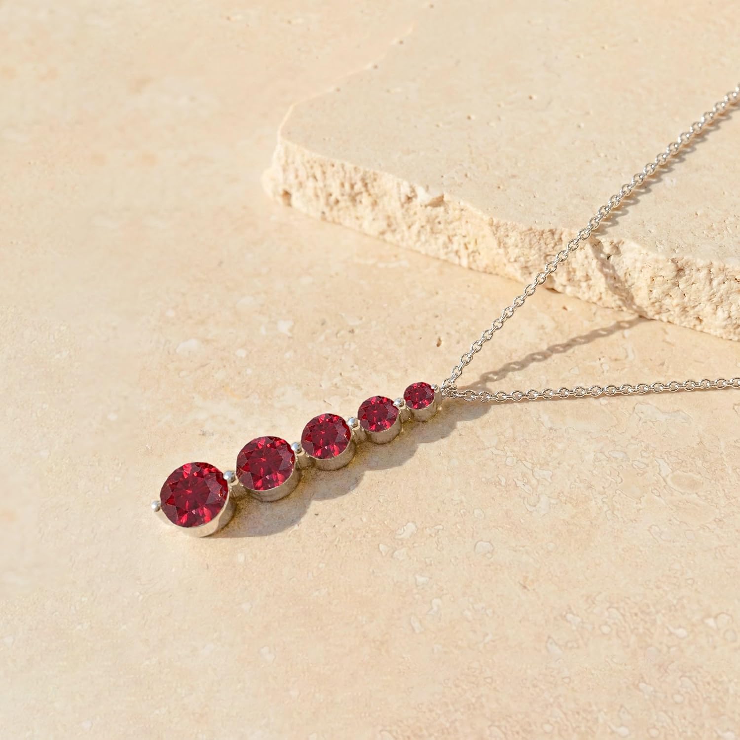 GOODSTONE JEWELS 925 Sterling Silver Linear Drop Pendant Necklace for Women | Size 16+2 Inch Cable Chain with Lobster Clasp | Natural Birthstone Jewelry Gift for Her