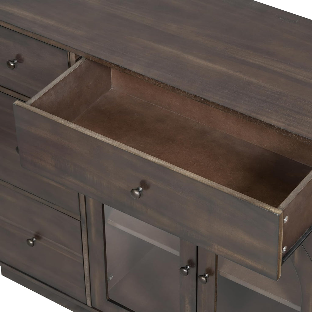 Christopher Knight Home Mia Modern Storage Cabinet with Doors and Drawers, Wooden Sideboard Cabinet with Adjustable Shelf, Freestanding Buffet Cabinet with Storage for Dining Room, Dark Brown