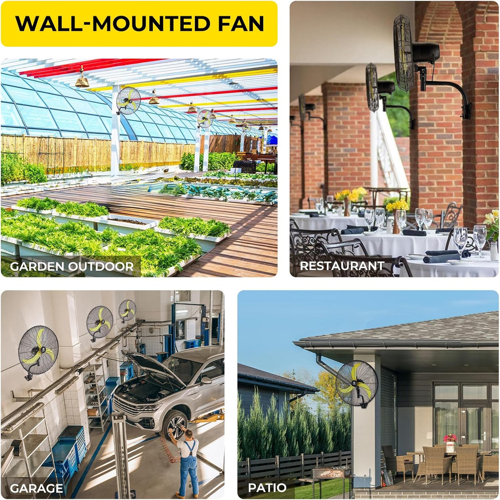 FUGOO 24'' Outdoor Oscillating Wall Fan With All Sealed Brushless DC Motor, 4-Speed Waterproof Outdoor Fan, Heavy Duty Industrial Wall Mount Fans for House,Patios, Commercial, Garage, Warehouse