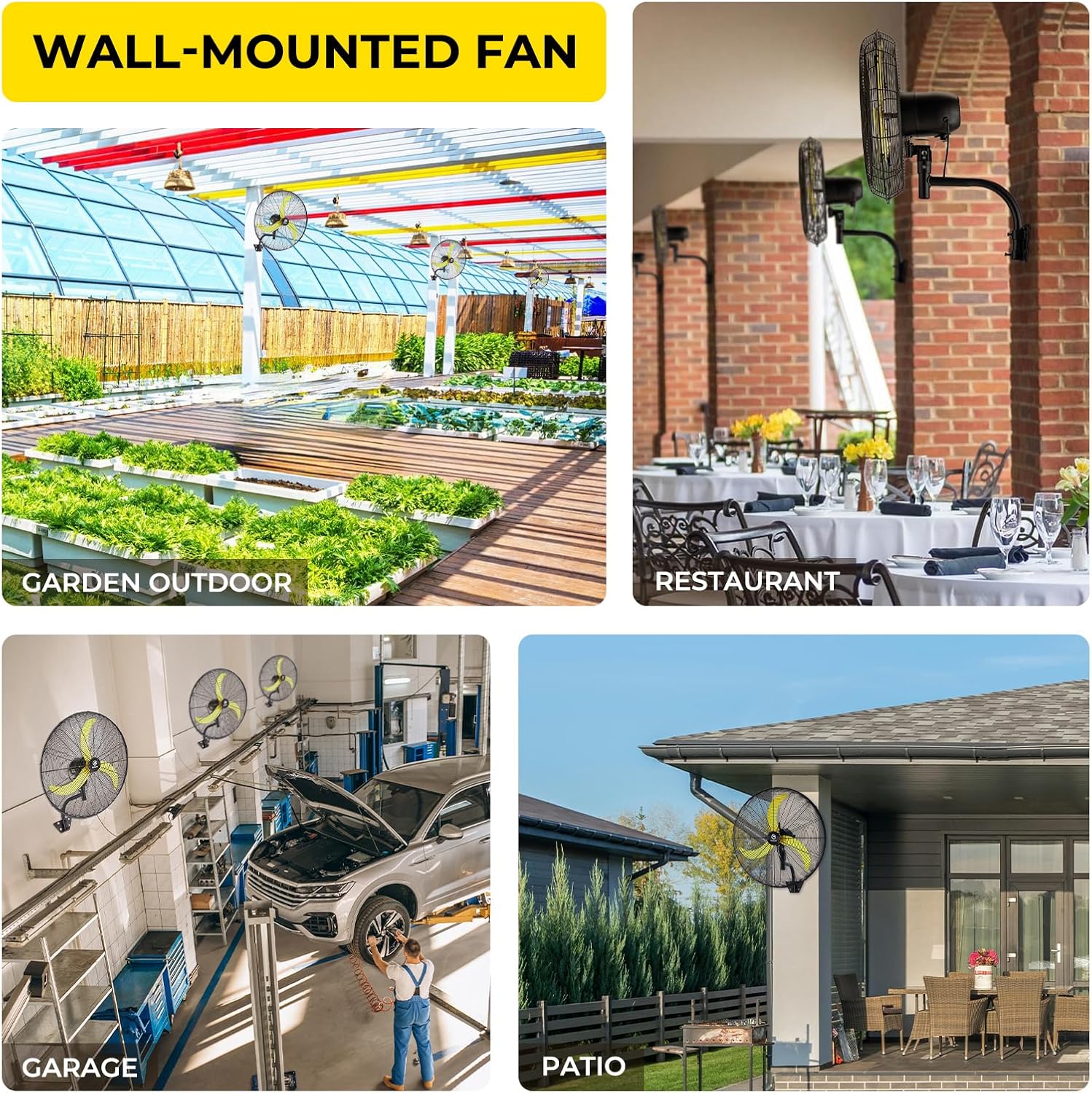 FUGOO 24'' Outdoor Oscillating Wall Fan With All Sealed Brushless DC Motor, 4-Speed Waterproof Outdoor Fan, Heavy Duty Industrial Wall Mount Fans for House,Patios, Commercial, Garage, Warehouse