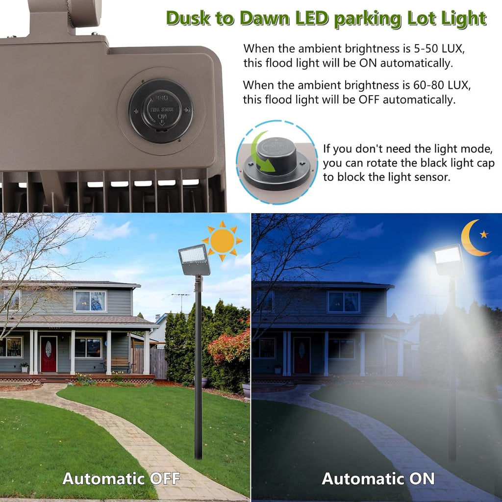 2PACK 150W LED Parking Lot Light with Dusk to Dawn Photocell, Slipfitter Mount and Wall Mount Commercial Outdoor Lighting, 100-277V 21000LM 5000K, ETL Commercial LED Security Flood Lights