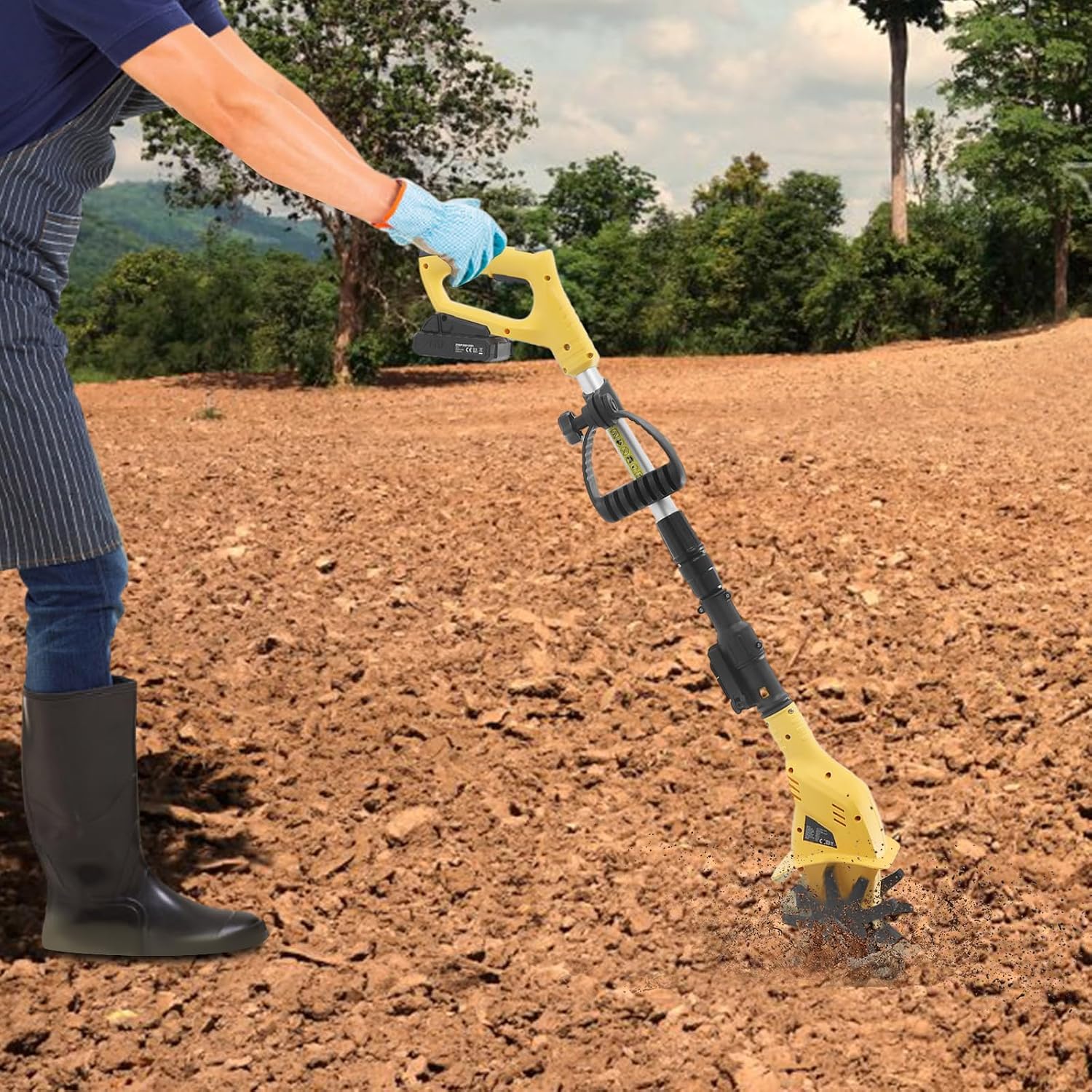 20V Cordless Tiller Cultivator，250RPM Electric Garden Tiller with Charger，Garden Rototiller for Lawn Gardening Soil Cultivation