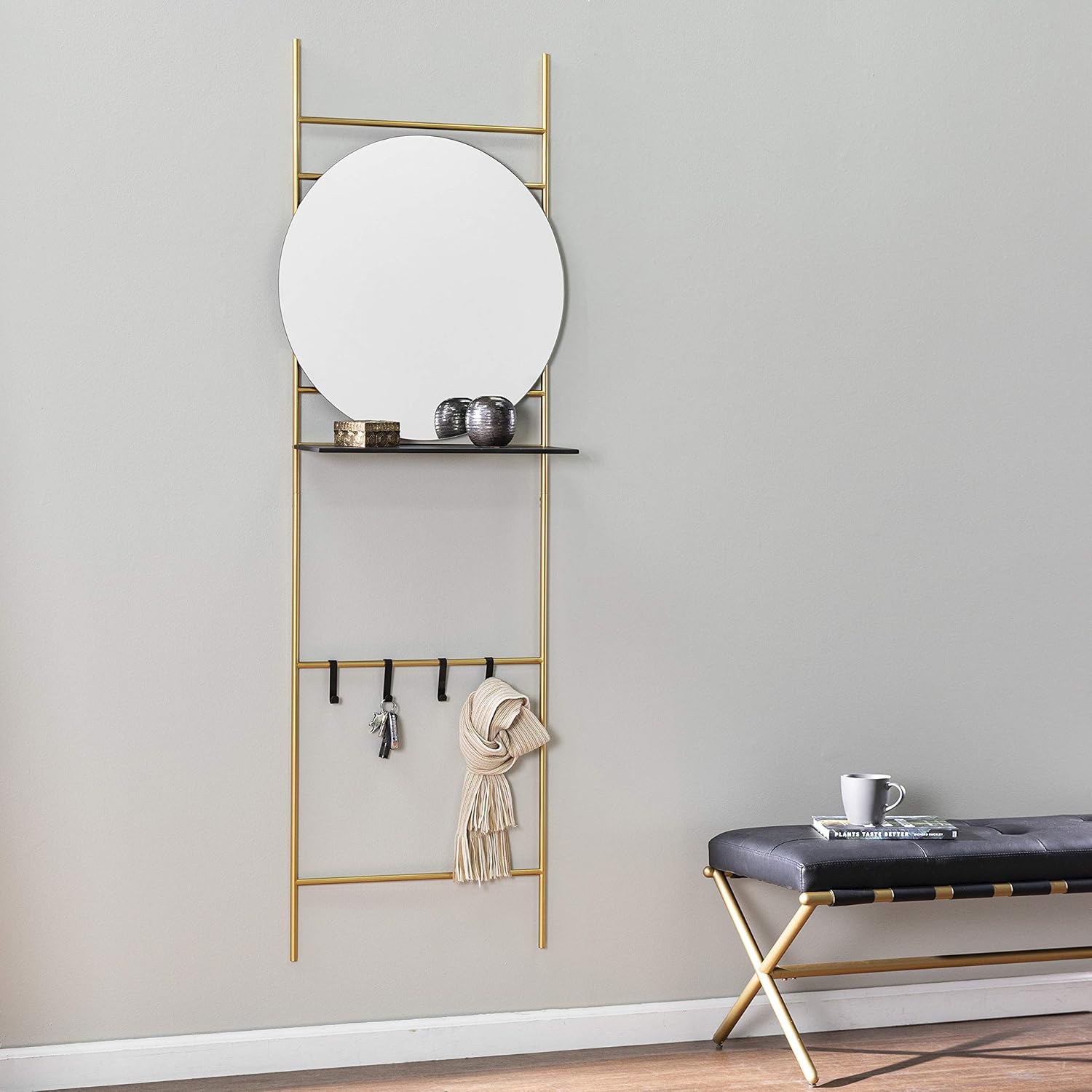 SEI Furniture - Medhurst Hall and Entry Organizer - Transitional Design, Gold Iron and Wood - Ideal for Bedroom, Living Room (HE1130133)