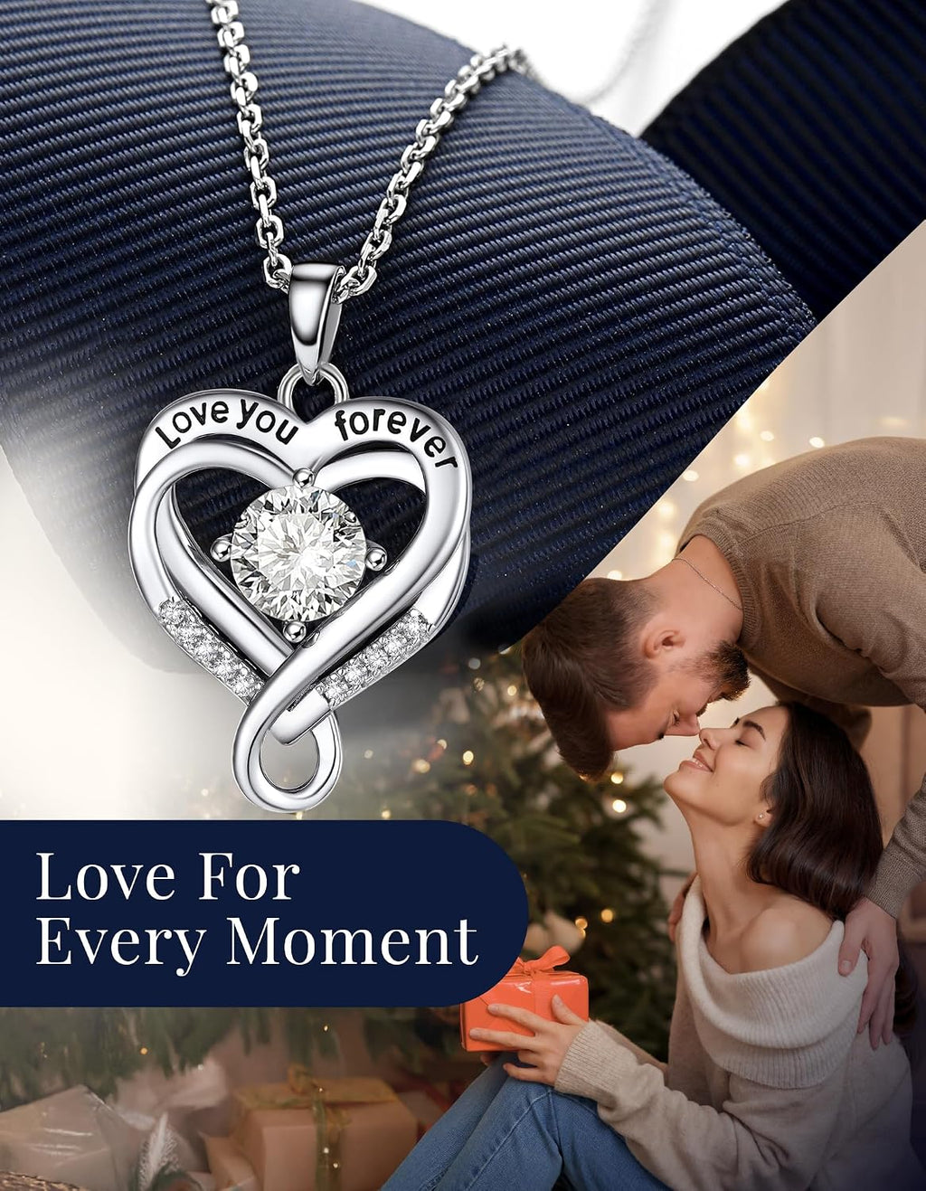 MomentWish Heart Necklace for Women, Jewelry Gifts for Her, D Color VVS1 Moissanite Necklace in 925 Sterling Silver, Infinity Pendent for Birthday Anniversary Mother's Day