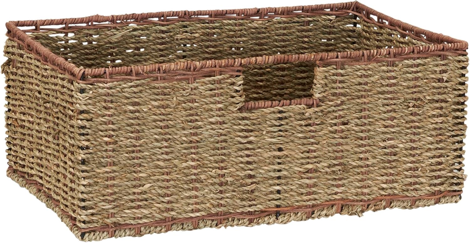 Household Essentials 5 Drawer Seagrass Wicker Storage Tower with Handwoven Rattan Design and Strong Metal Frame, Natural Rustic Modern Finish