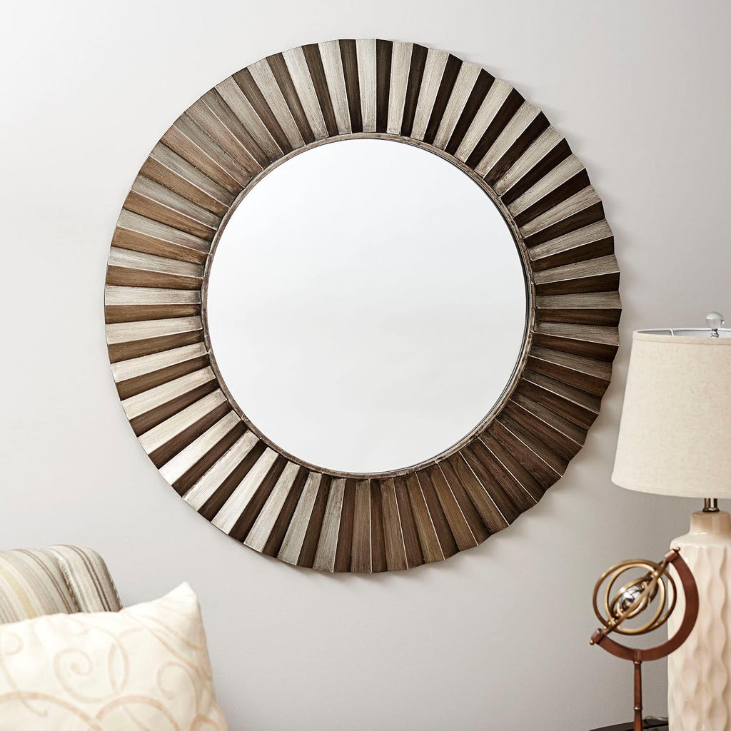 Household Essentials Round Metal Frame Decorative Sunburst Wall Mirror, Bronze