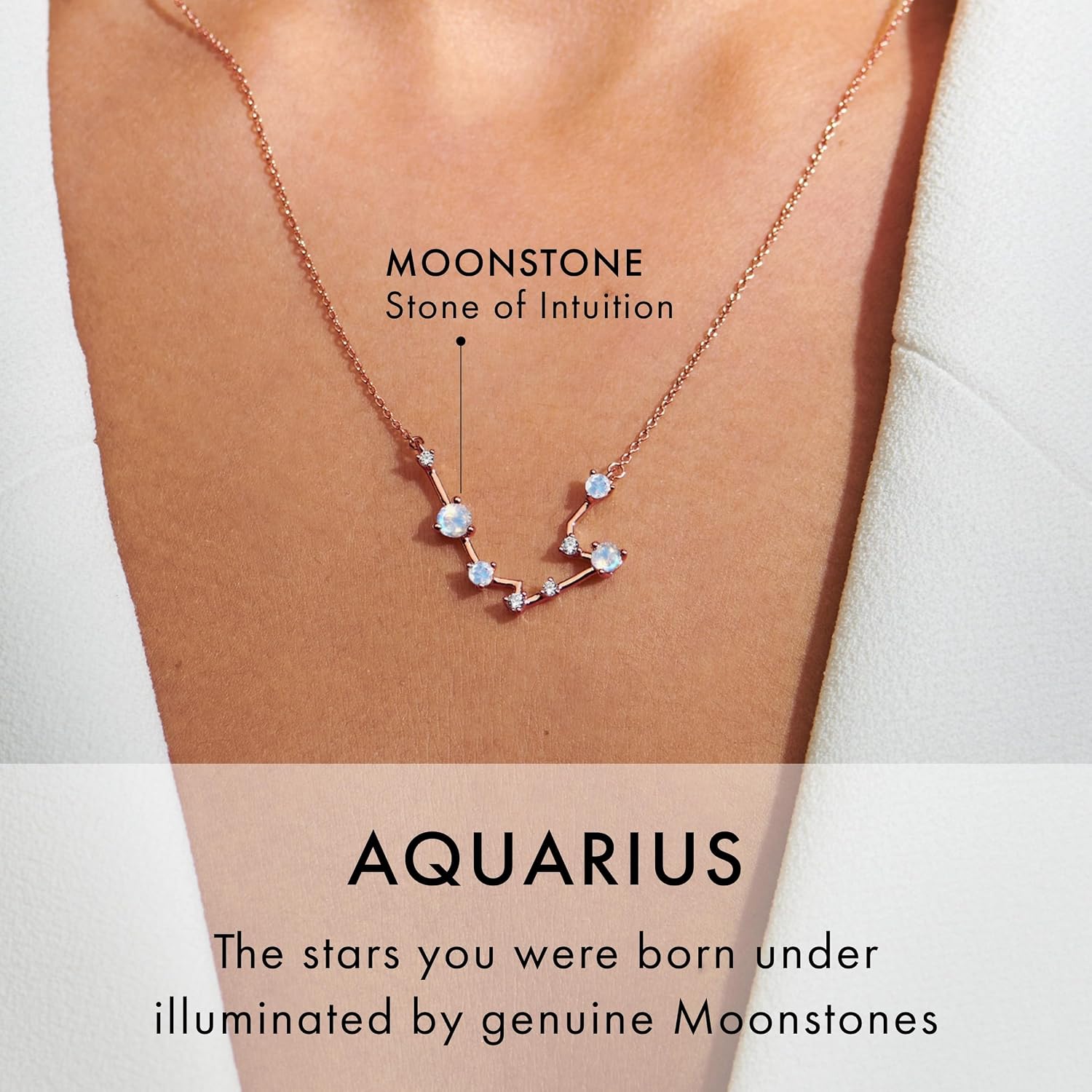 Moon Magic Moonstone Zodiac Necklaces for Women | Constellation Necklace 925 Sterling Silver | 18k Rose and Yellow Gold Zodiac Sign Pendants | Authentic Real Dainty Moon Stone Jewelry for Women