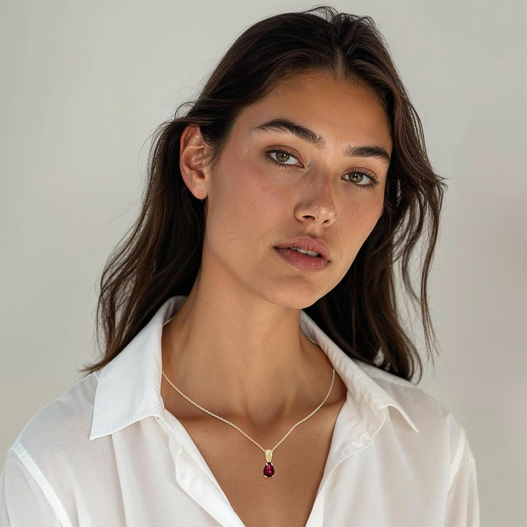 14K Gold Plated Gemstone Necklace for Women - Birthestone Teardrop Necklace - Gold Jewelry for Women - Dainty Gold Necklace - Everyday Necklaces - Gold Necklaces for Women