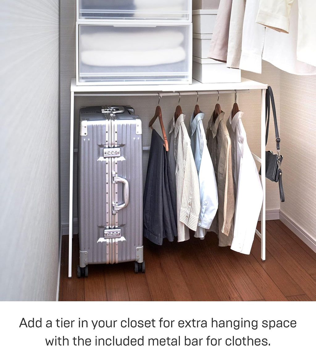 YAMAZAKI Home Tower Expandable Over Suitcase Shelf, Closet Luggage Organization Clothes Hanger Metal Shelf - Steel