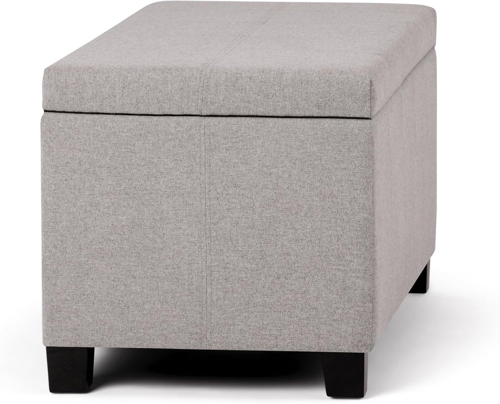 SIMPLIHOME Dover Storage Ottoman Bench - 36 inch Wide Upholstered Linen Look Fabric Rectangular Lift-Top Ottoman in Cloud Grey, Contemporary Bench for Living Room with Safety Hinges