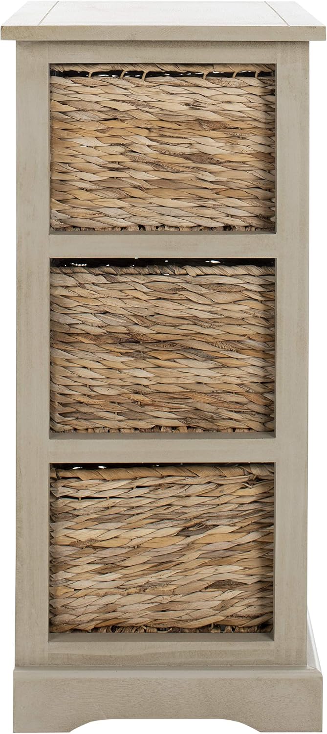 SAFAVIEH Furniture - Halle 3-Basket Side Table - Vintage Grey - Solid Wood - Coastal Basket Storage Design - Ideal for Living Room, Entryway, 17.5' W x 13.5' D x 29.5' H - Fully Assembled (AMH5738D)