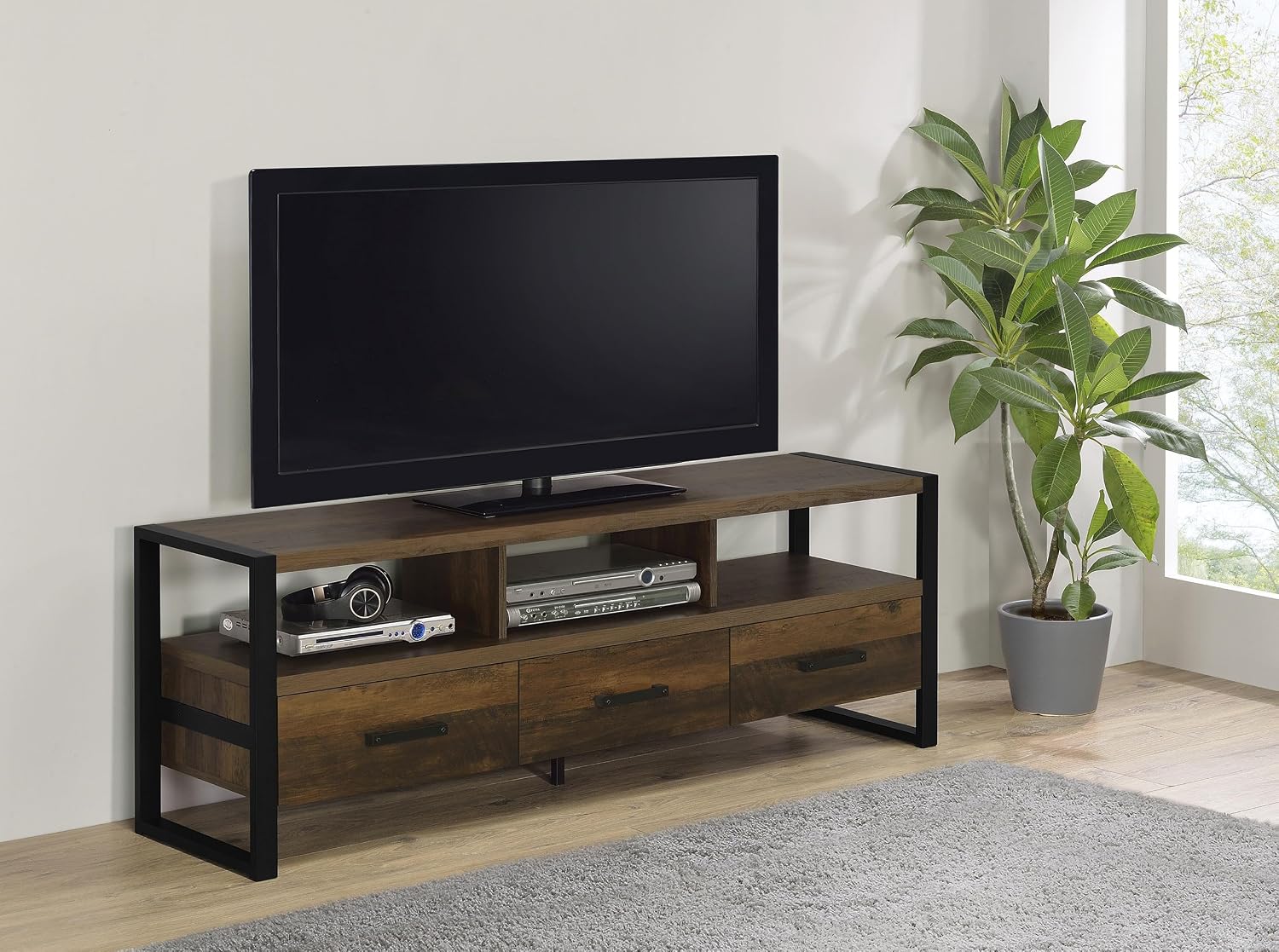 Coaster Home Furnishings - James - Engineered Wood - 60-Inch 3-Drawer TV Stand and Black Metal Finish - Living Room - Dark Pine - 704282