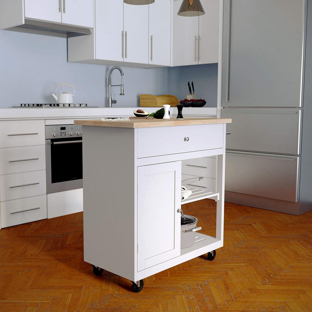 SEI Furniture - Rolling Kitchen Island with Storage - Transitional Design, Green Finish - Ideal for Kitchen, Dining Room (KA1125734)