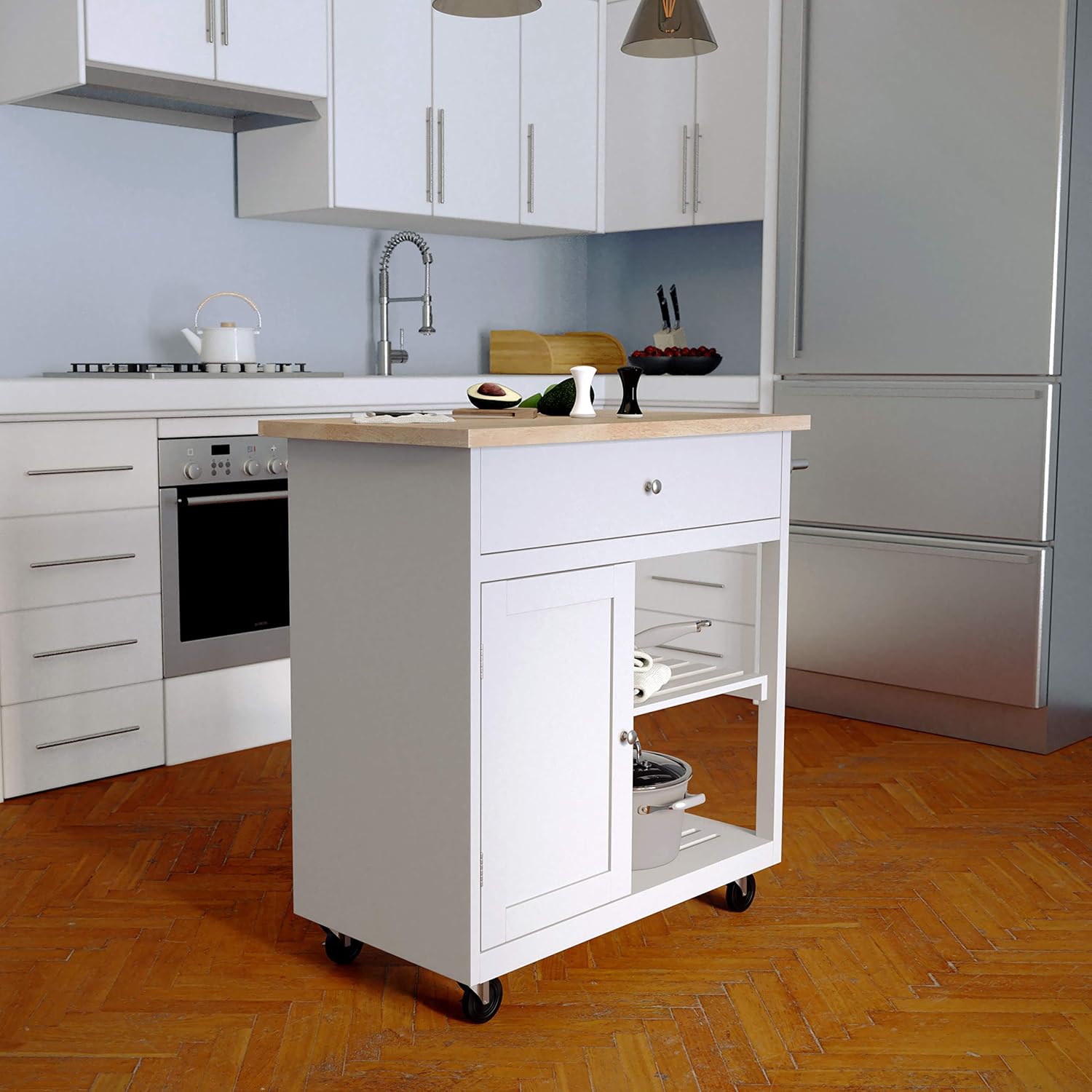 SEI Furniture - Rolling Kitchen Island with Storage - Transitional Design, Green Finish - Ideal for Kitchen, Dining Room (KA1125734)