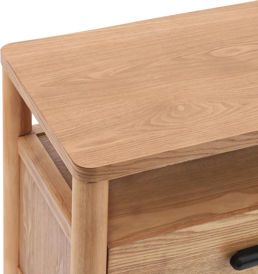 Christopher Knight Home Delwyn Modern Nightstand, Wooden Small Night Stand with Drawers and Open Storage Shelf, Bedside Table/End Table with Rounded Legs, Multipurpose Storage Cabinet, Natural