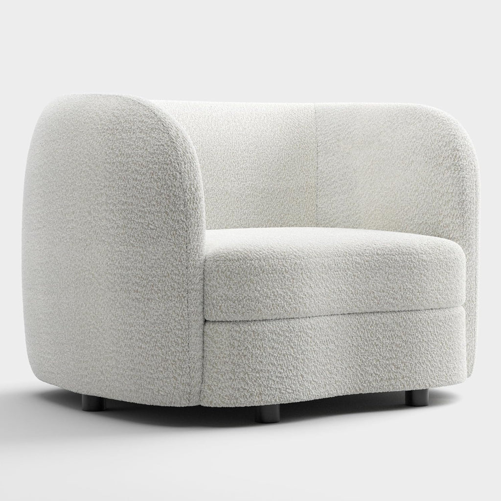Furniture of America Nimiane Modern Boucle Barrel Chair with Curved Arms and Wooden Legs, Fabric Upholstered Armchair, Comfy Sofa Chair for Living Room, Bedroom, Home Office, Off-White