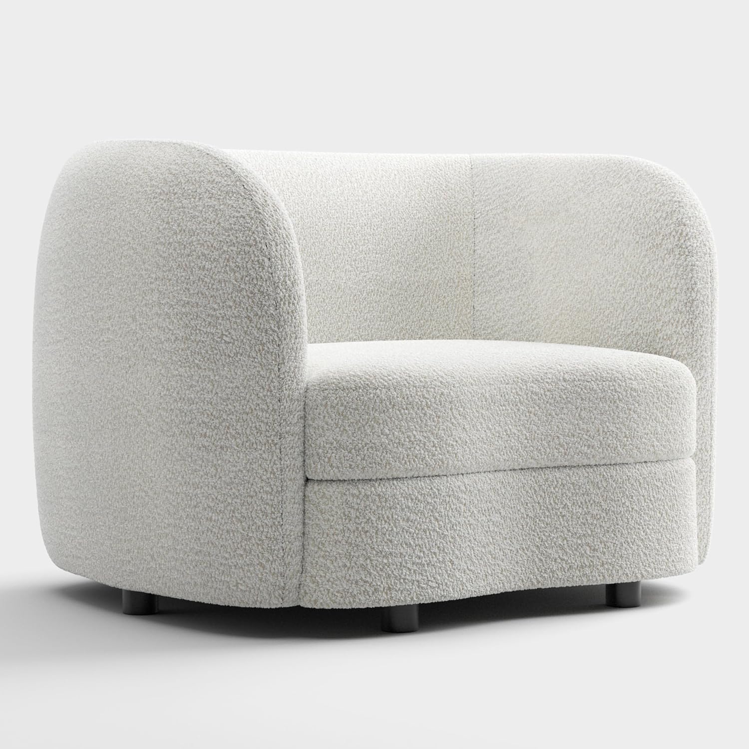 Furniture of America Nimiane Modern Boucle Barrel Chair with Curved Arms and Wooden Legs, Fabric Upholstered Armchair, Comfy Sofa Chair for Living Room, Bedroom, Home Office, Off-White