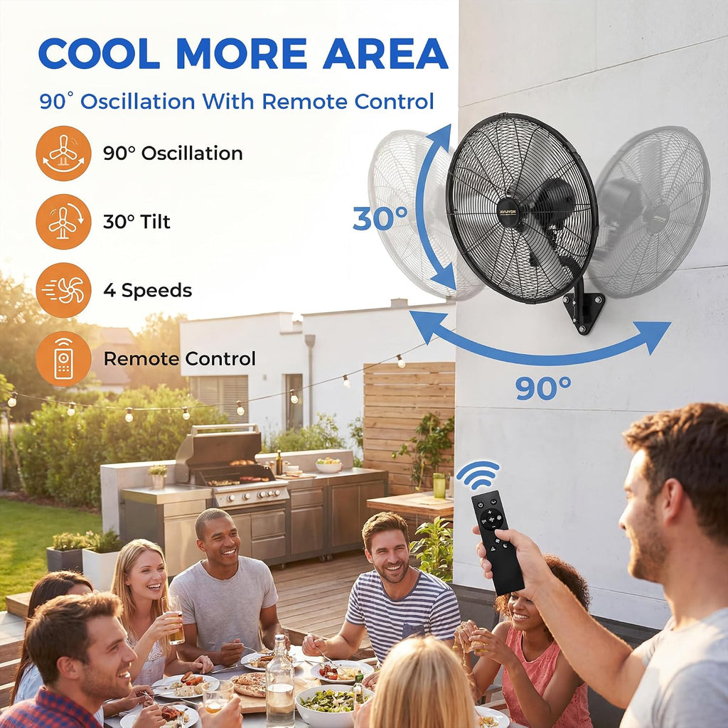 20'' Remote Control Outdoor Wall Mount Fan, 4 Speed Oscillating Wall Fan with All Sealed Brushless DC Motor, Heavy Duty Industrial Fans, Waterproof Fans for House, Garage, Warehouse, Factory