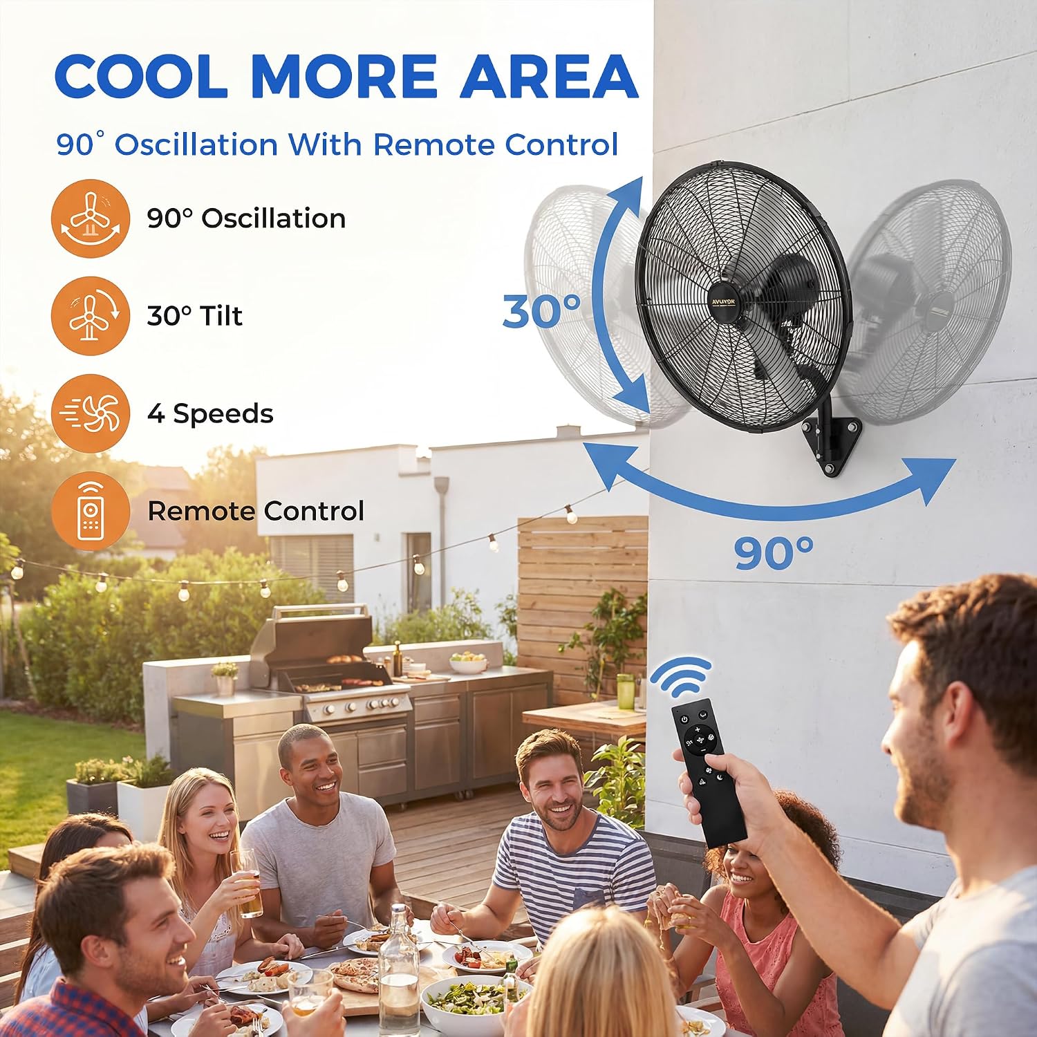 20'' Remote Control Outdoor Wall Mount Fan, 4 Speed Oscillating Wall Fan with All Sealed Brushless DC Motor, Heavy Duty Industrial Fans, Waterproof Fans for House, Garage, Warehouse, Factory