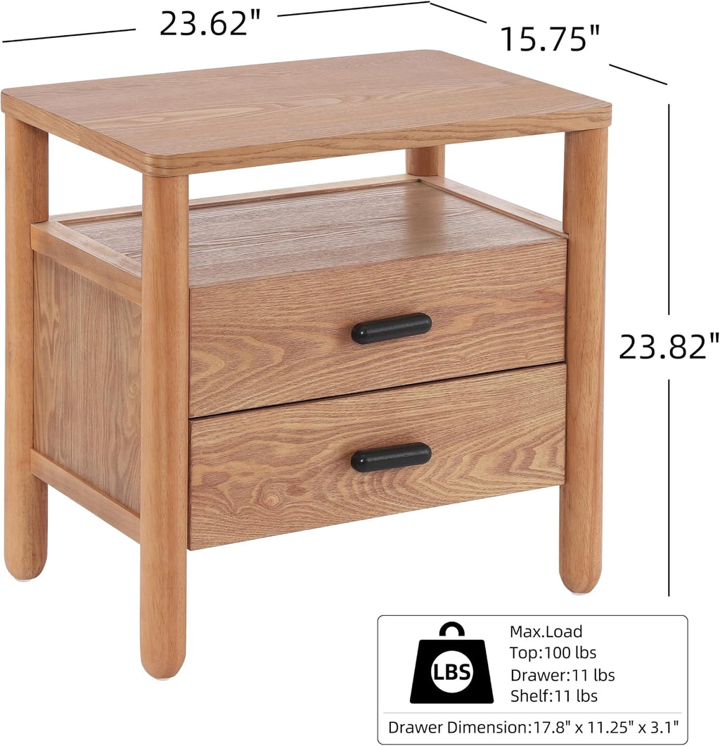 Christopher Knight Home Delwyn Modern Nightstand, Wooden Small Night Stand with Drawers and Open Storage Shelf, Bedside Table/End Table with Rounded Legs, Multipurpose Storage Cabinet, Brown