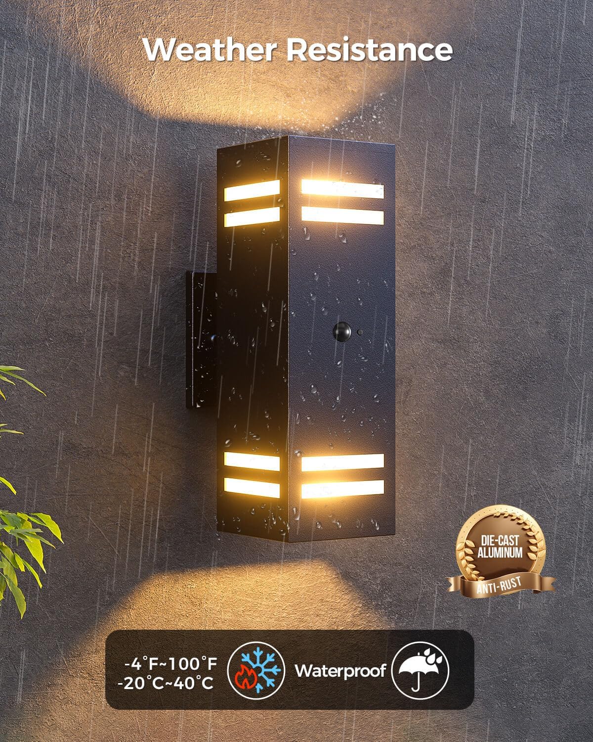 KIZON Motion Sensor Outdoor Lights 2 Pack, Dusk to Dawn Outdoor Wall Lights Black Exterior Lighting Fixtures with E26 Base, Modern Sconce Motion Detector Lights for House Porch