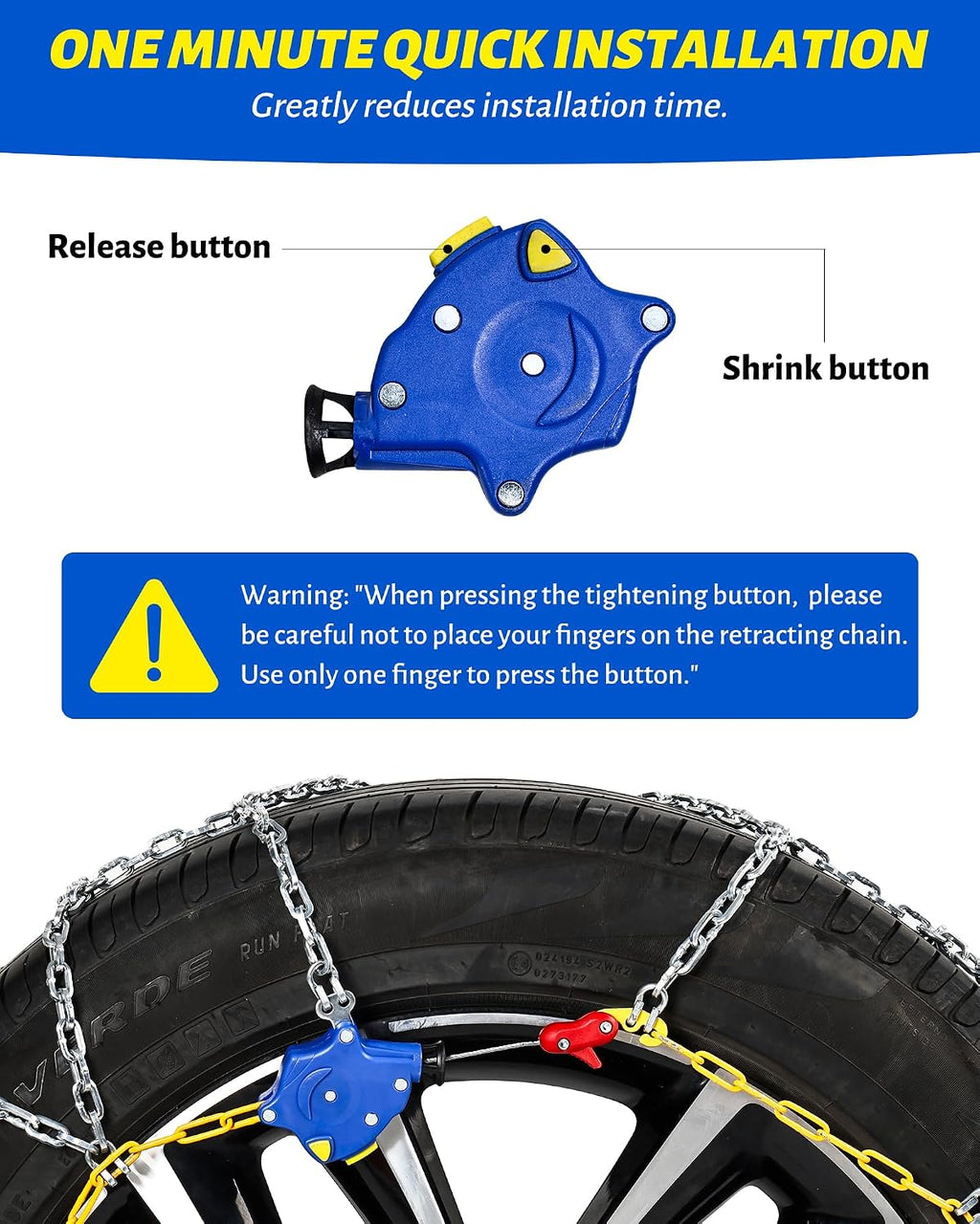 Auto Tightening Snow Chains Tire Chains For Cars Suv Pickup Trucks - Auto Tightening 1 Min Quick Fit AND Easy Installation, Reusable Universal Emergency Traction Snow Chains - Set of 2（HKN90）