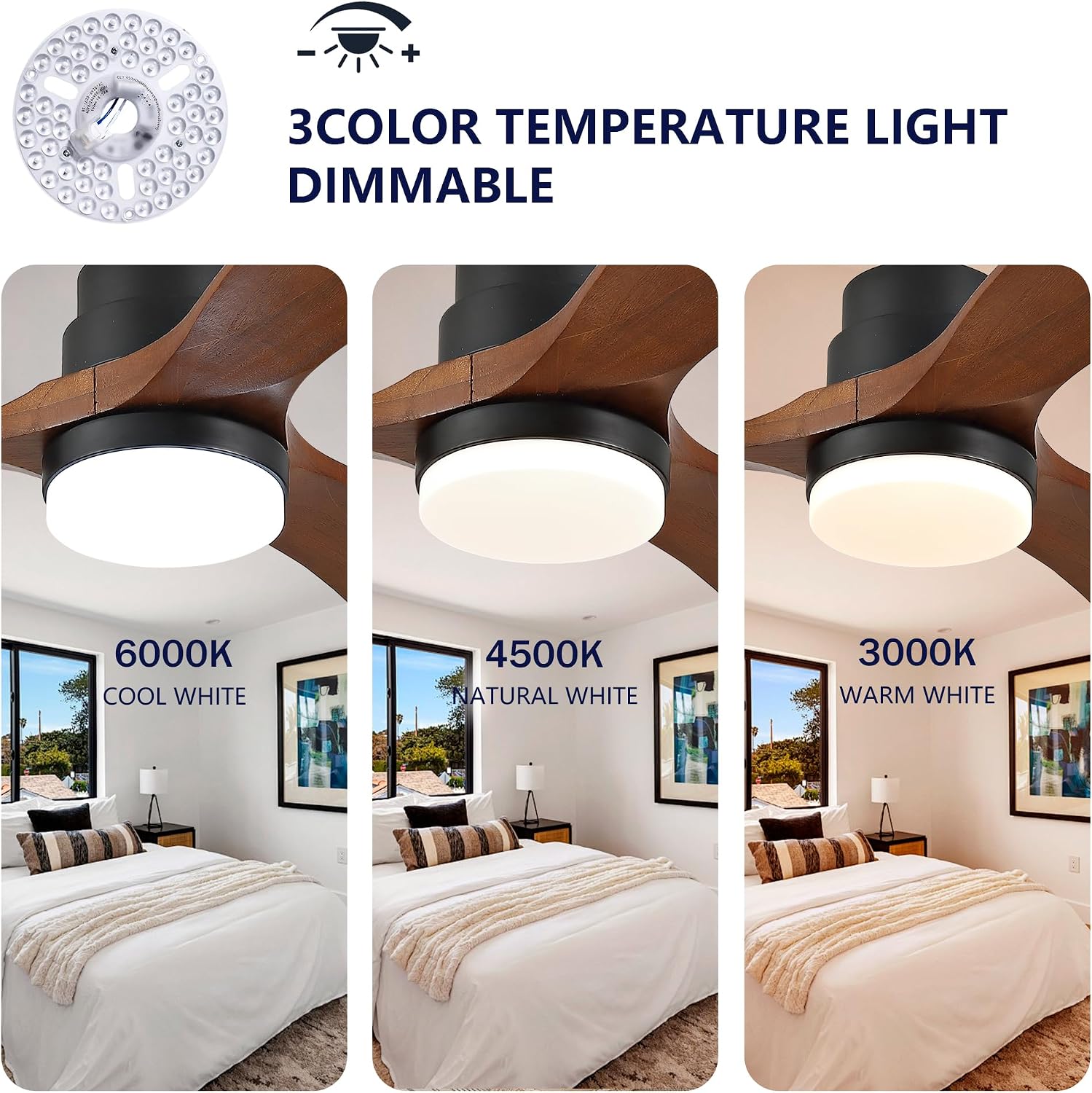 42 Inch Ceiling Fans with Lights and Remote, Outdoor Ceiling Fan for Patios with Light 3 Blades Ceiling Fan Noiseless Reversible DC Motor, Wood Fan for Farmhouse ES476
