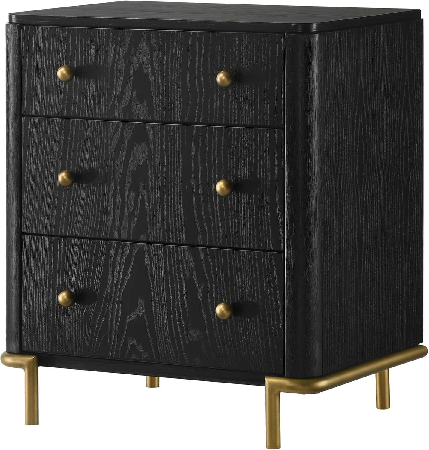 Coaster Home Furnishings - Arini - Wood - 3-Drawer Nightstand with Dual USB Ports, Felt-Lined Top Drawer, Aged Brass Round Knobs and Metal Base - Bedroom - Black - 224332