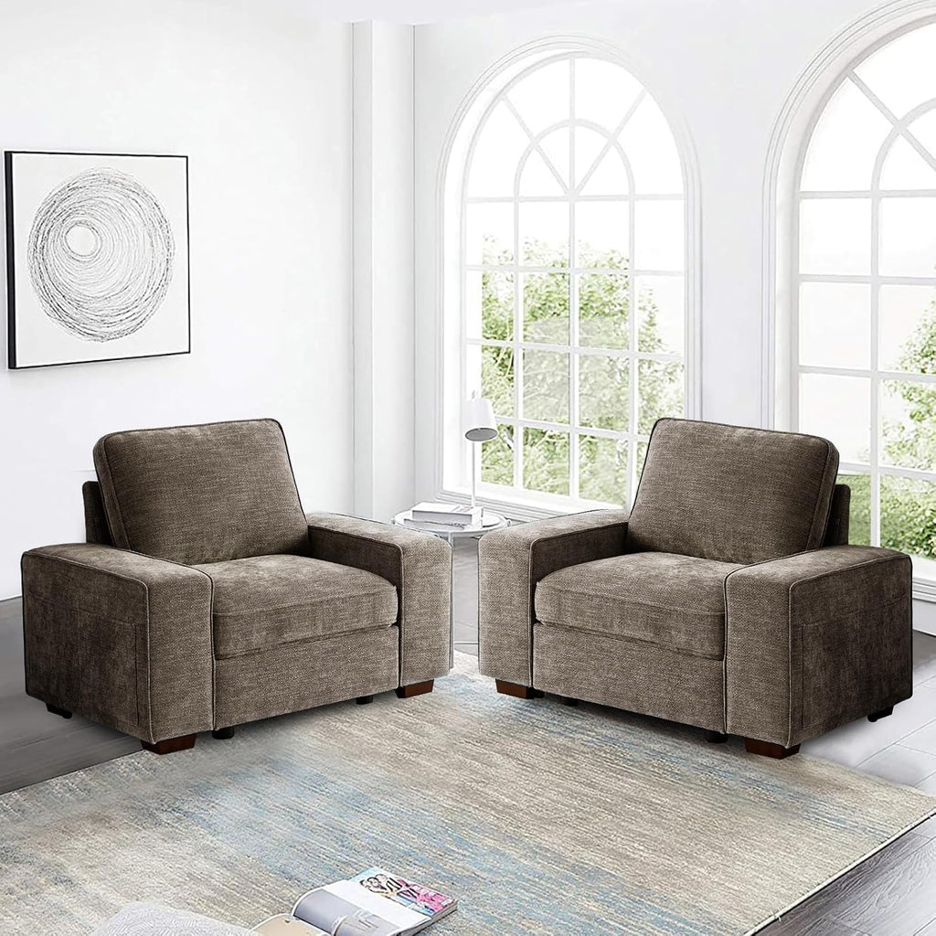 TEKAMON 45' Accent Chair with Seat Storage, Oversized Single Sofa Chair, Modern Chenille Fabric Armchair for Living Room/Office with Wide Armrests, Side Pockets, USB/Washable Covers(Brown)