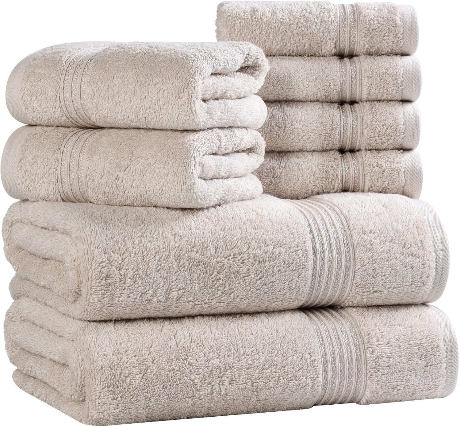 Superior Egyptian Cotton 8-Piece Towel Set, Assorted Towels for Home Bathroom, Master, Guest Bath, Decor Essentials, Includes 2 Bath, 2 Hand, 4 Face Towels/Washcloths, Quick Dry, Absorbent, Stone
