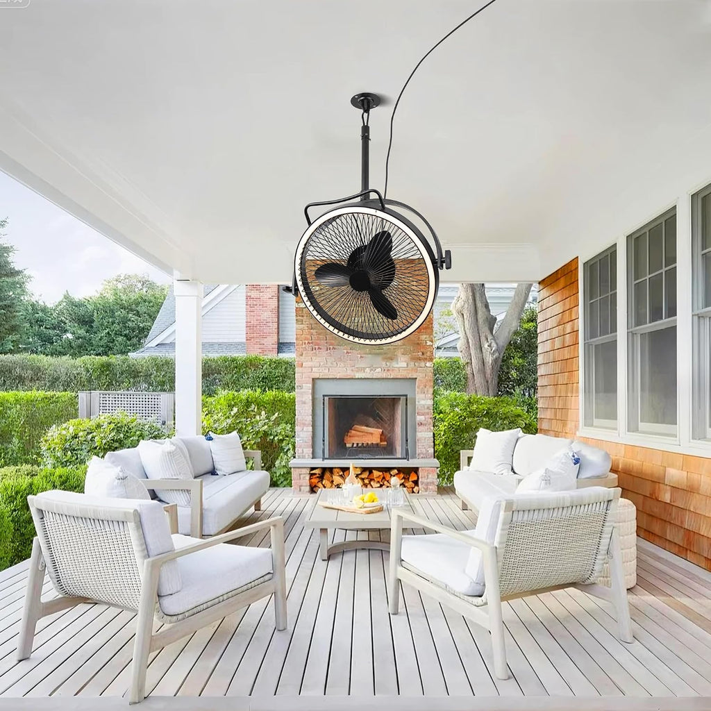 Ceiling Fans with Lights and Remote, 20 Inch Black Outdoor Ceiling Fans for Patios, 6-Speed DC Motor Floor Fan with Plug, 3 Color Temperatures Dimmable LED Light, Timer & Memory Function