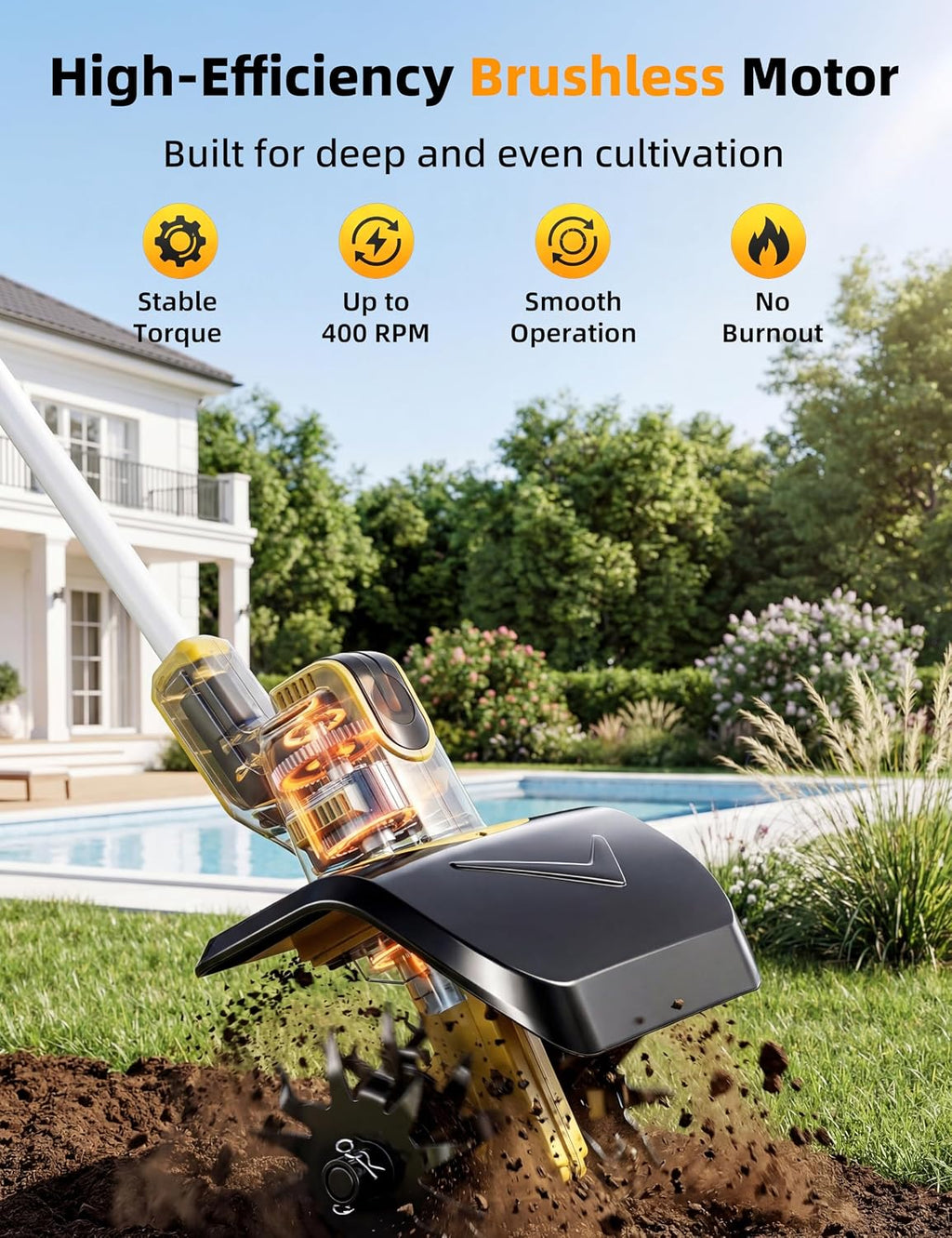 Cordless Tiller Cultivator/ Trencher 2-IN-1, Electric Mini Tiller Lawn Edger w/ 2*4.0Ah Battery, 9' Width, 6' Depth, 48 Steel Tines Rototiller for Garden, Soil, Weeding, Compatible with Dewalt Battery