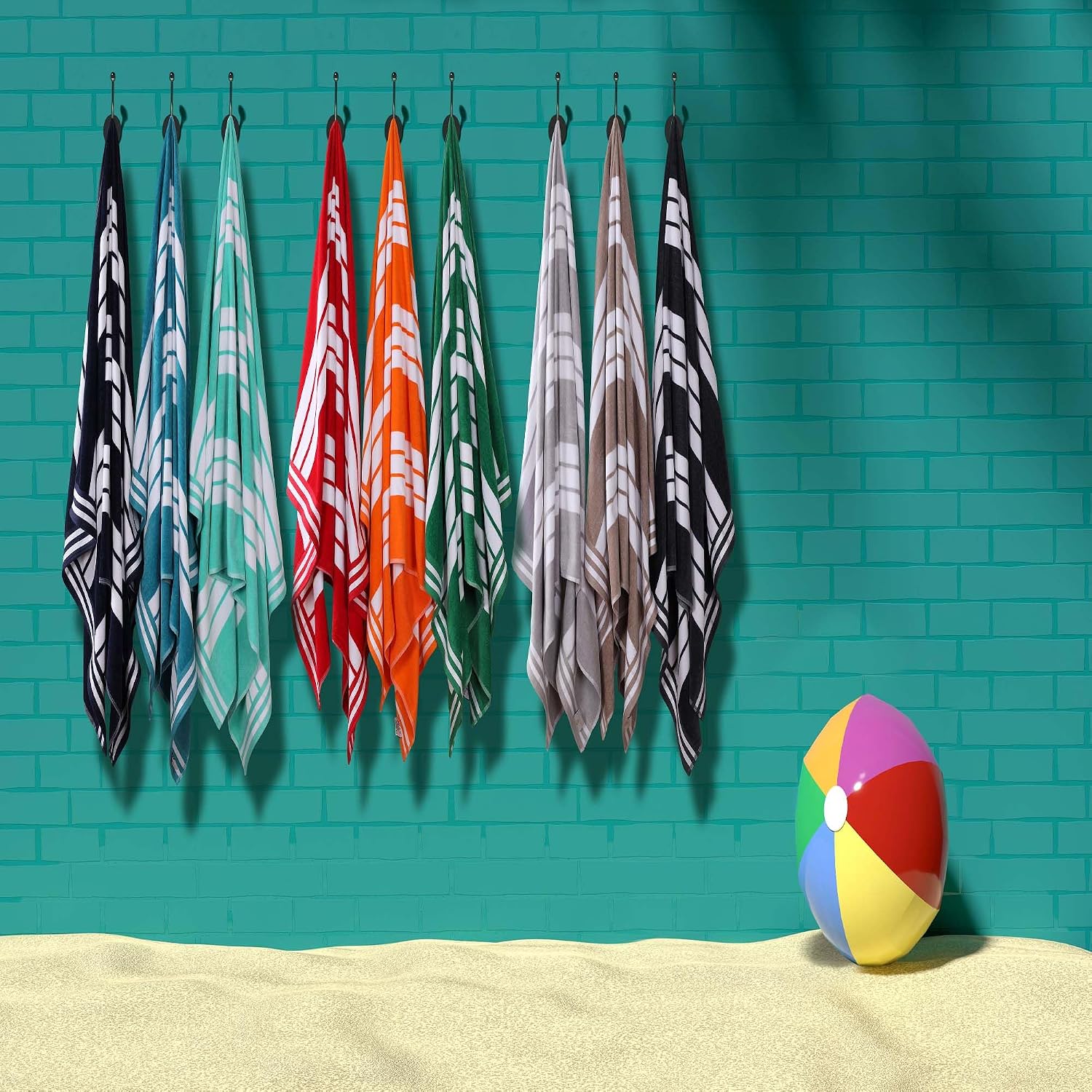 Superior Oversized Cotton Beach Towel Set of 6, Absorbent Towels for Bathroom, Beach, Pool, Swim, Adults, Kids, Vacation, Travel, Bath, Quick Dry Basics, Trip Essentials, Striped Decor, Light Grey