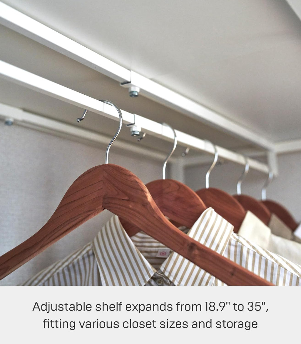 YAMAZAKI Home Tower Expandable Over Suitcase Shelf, Closet Luggage Organization Clothes Hanger Metal Shelf - Steel