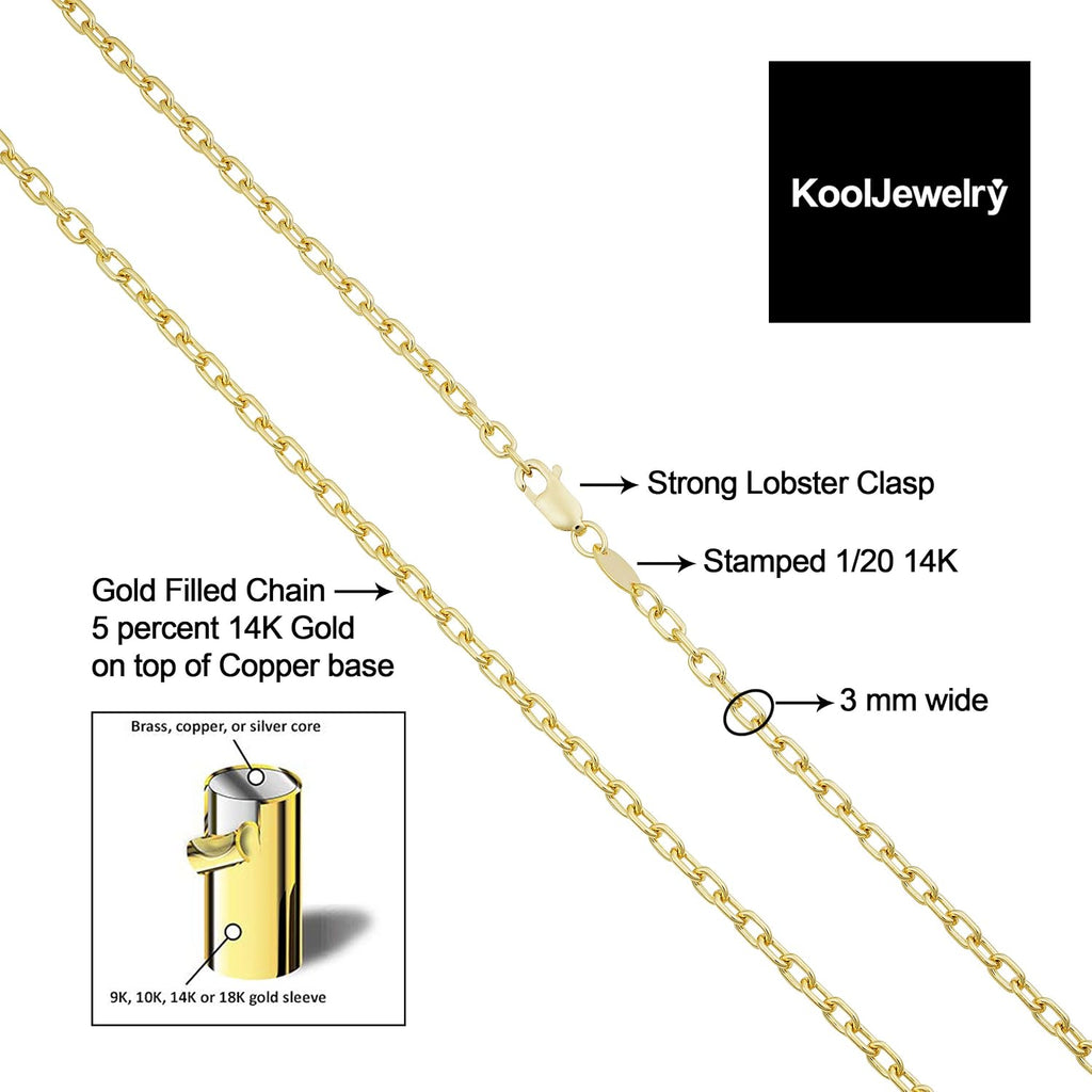 14k Yellow Gold Filled 3 mm Parallel Cable Link Chain Necklace for Women (16, 18, 20, 24 or 30 inch)