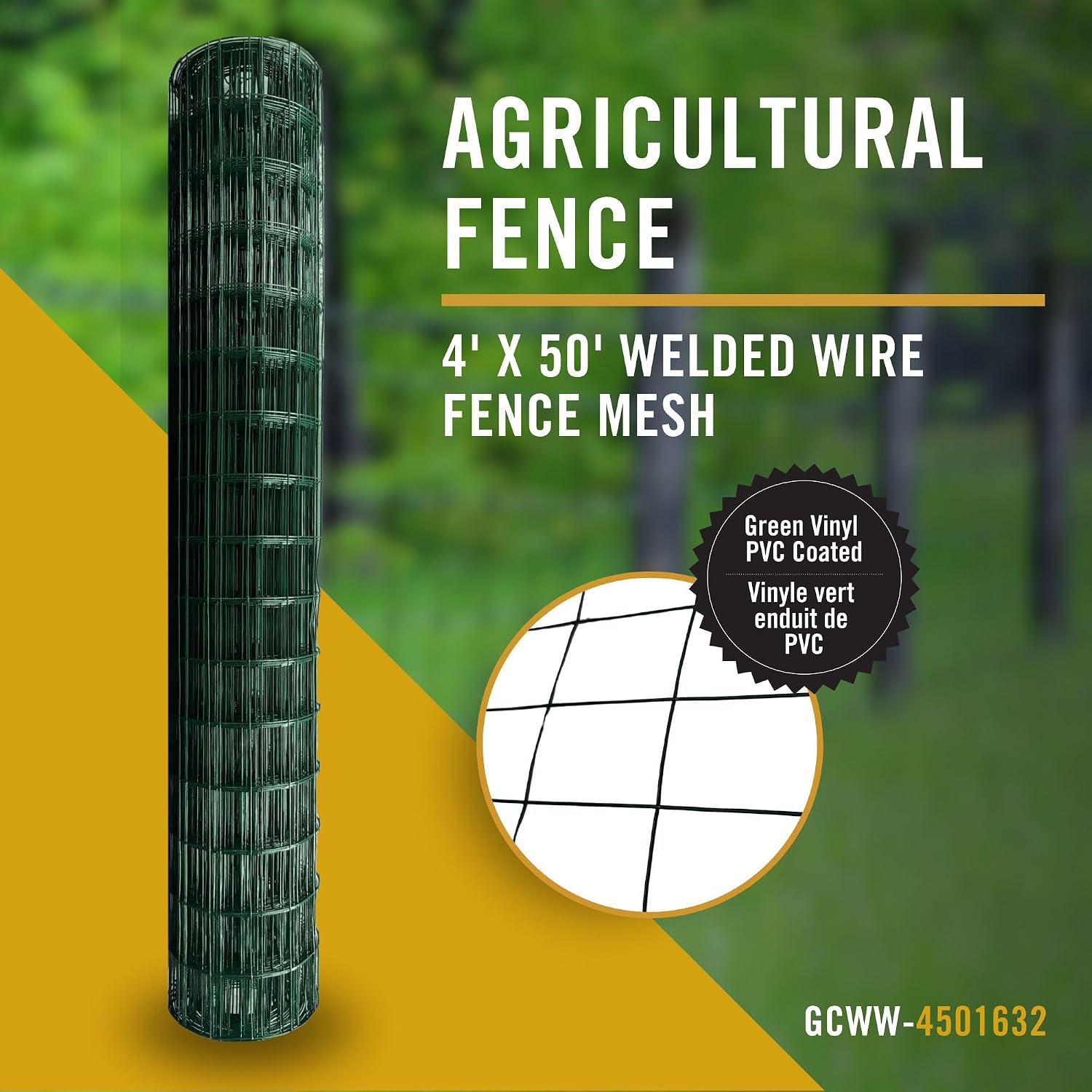 Nuvo Iron Welded Wire Fence Mesh - Rectangular Mesh 4' x 50' - Green Vinyl PVC Coated