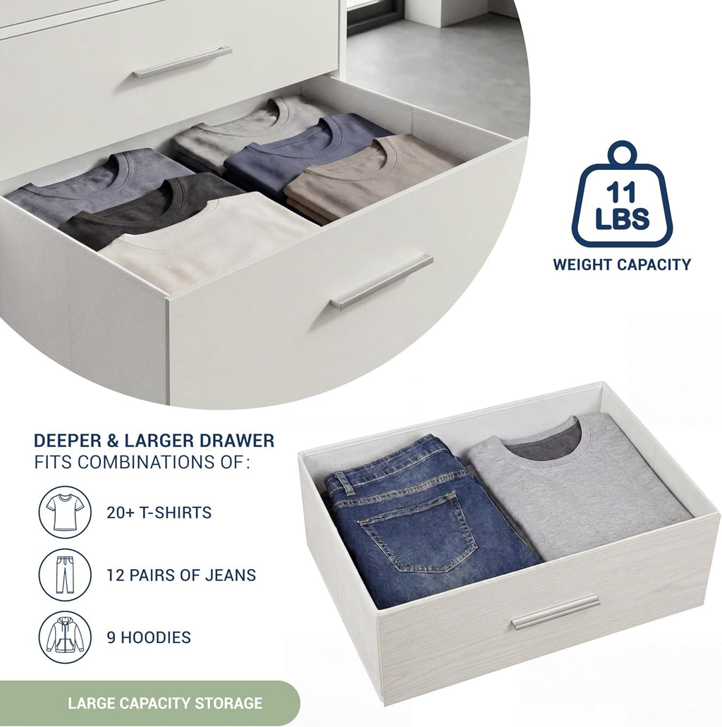 Modern 6-Drawer Dresser with Spacious Storage, Sturdy Wood Frame, Large Capacity Fabric Drawers, Dressers for Bedroom, Home Organization Storage for Living Room or Hallway, White