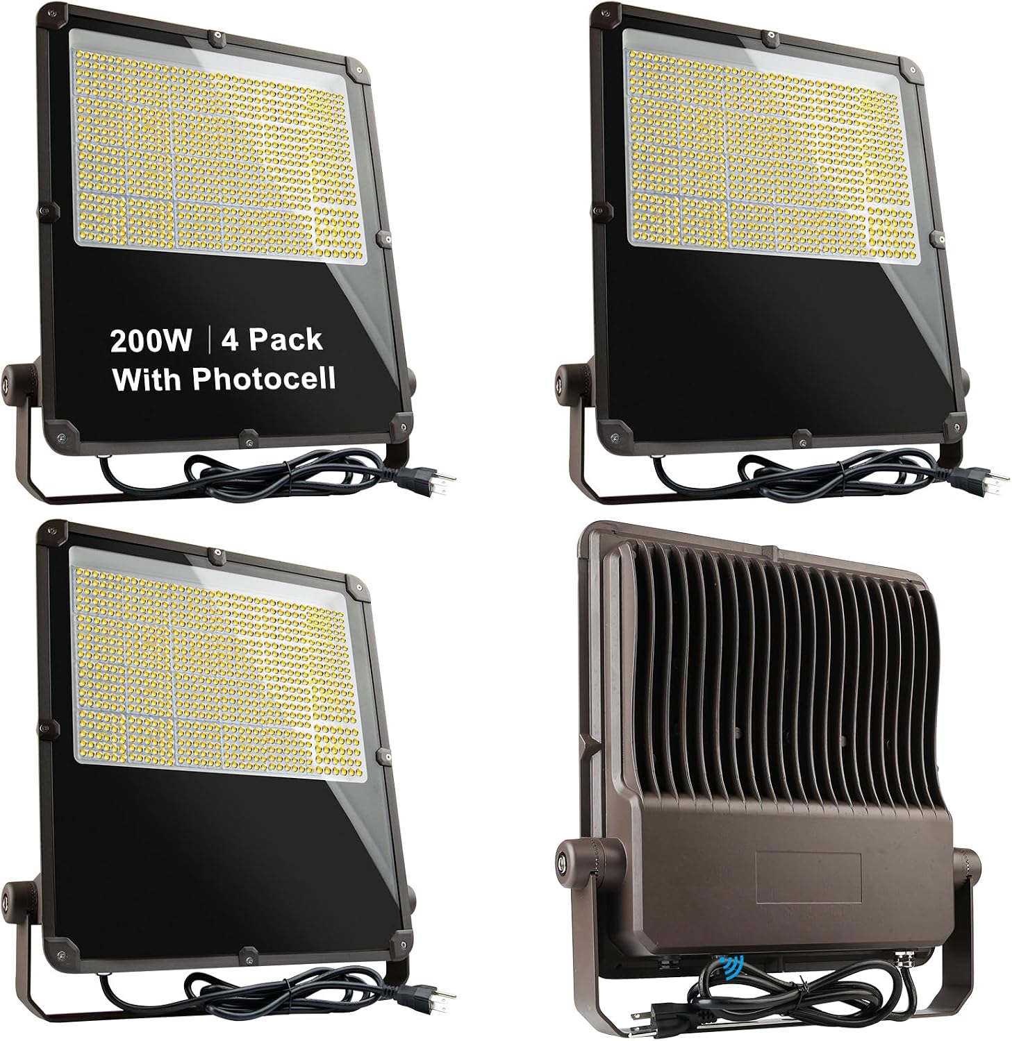 Lightdot 200W Outdoor Flood Lights AC100-277V LED Stadium Lights 30000Lm LED Flood Lights with Photocell, IP65 Waterproof Area Lighting for Backyard/Stadium-4Pack 5Yrs Warranty
