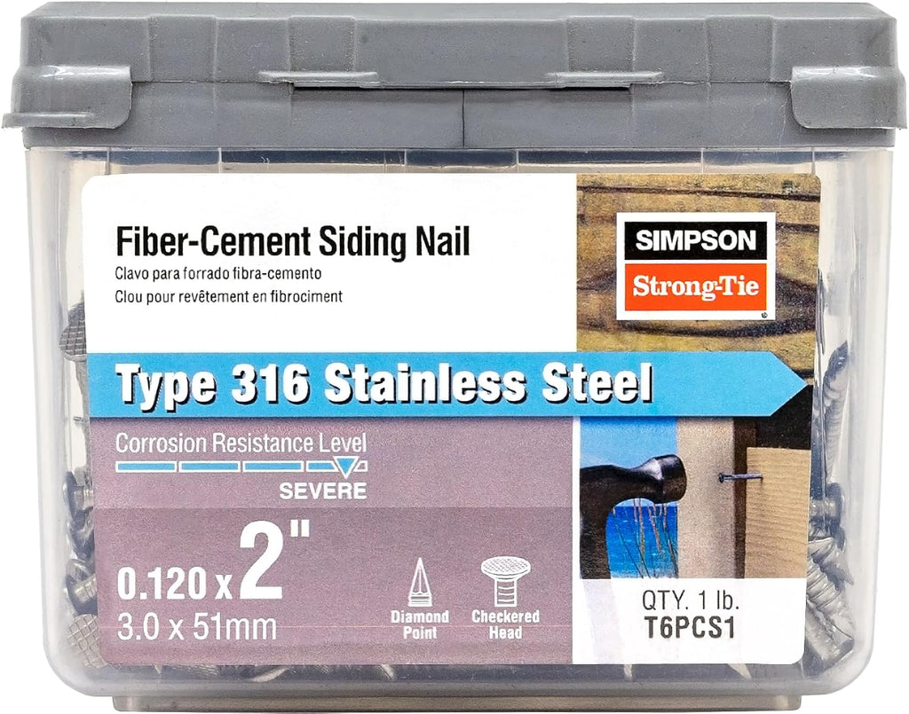 Simpson Strong-Tie T6PCS1 Fiber-Cement Siding Nail 2 in. x .120 in. Type 316 Stainless Steel (1 lb.) (Pack of 10)