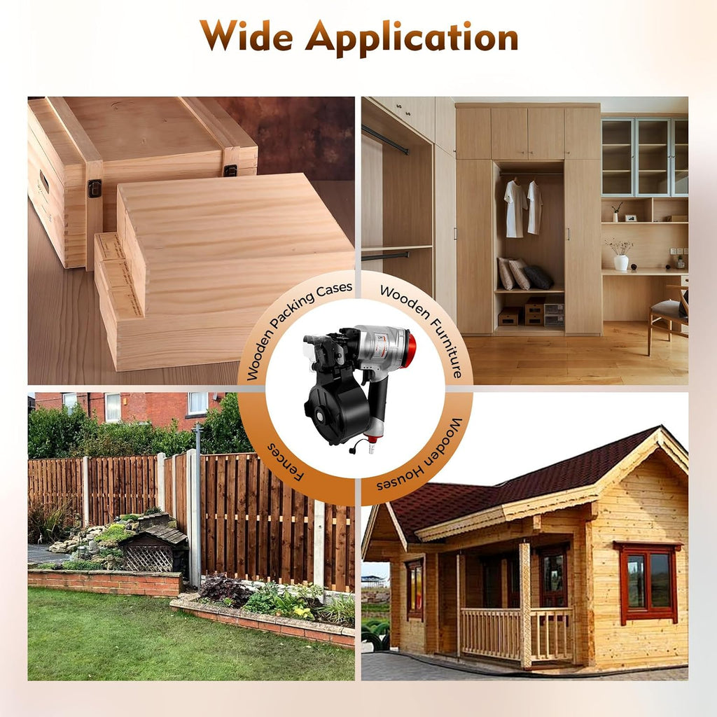 CN55 Pneumatic Coil Nailer, 1-3/4' to 2-3/4' Pneumatic Nail Puller Nail Remover Coil Nail Punch Nailer 75-100psi Air Nailer Coil Nailer Pneumatic Air Nail Gun for Wooden Furniture Wooden Packaging