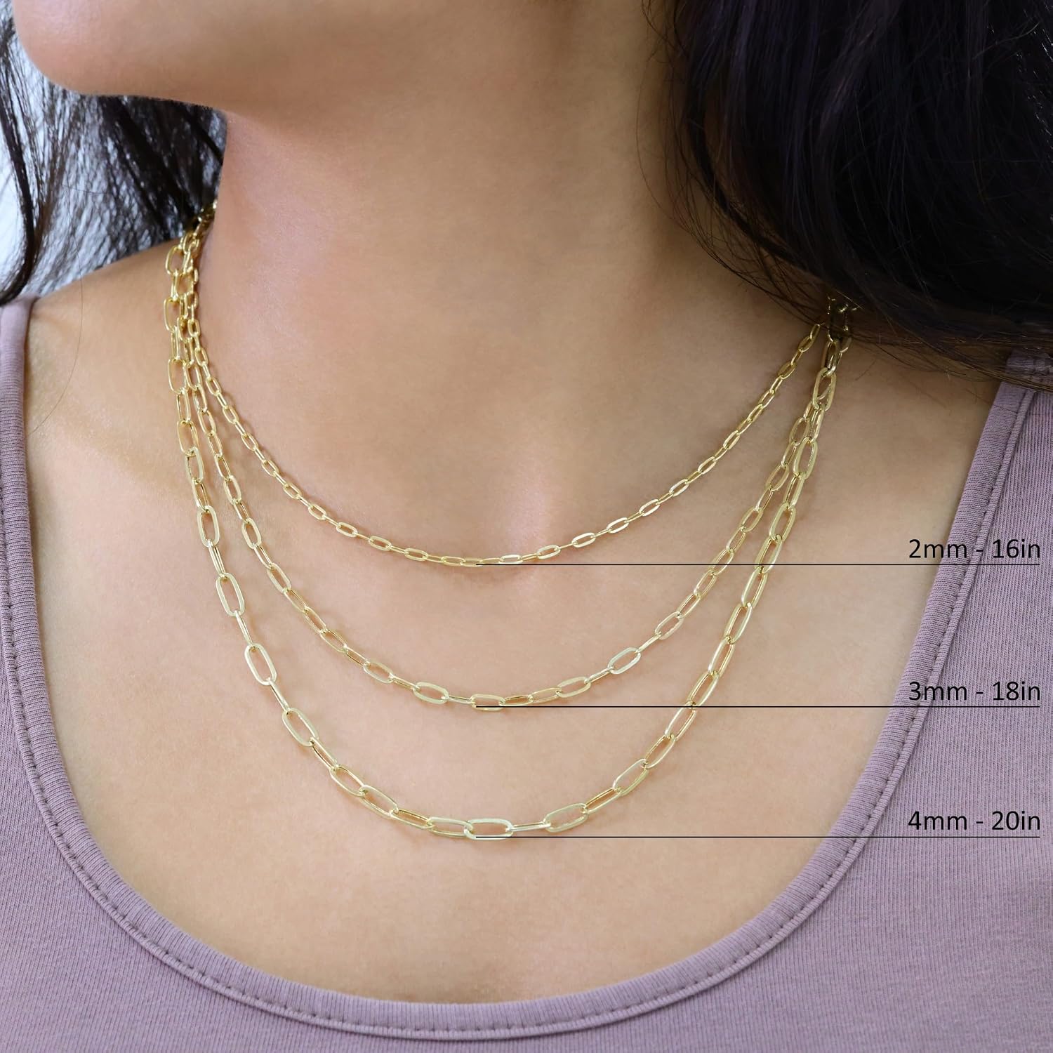 Nuragold 10k Real Yellow Gold Paperclip 2mm Elongated Cable Link Necklace (16'-24') Dainty Italian Jewelry for Men & Women