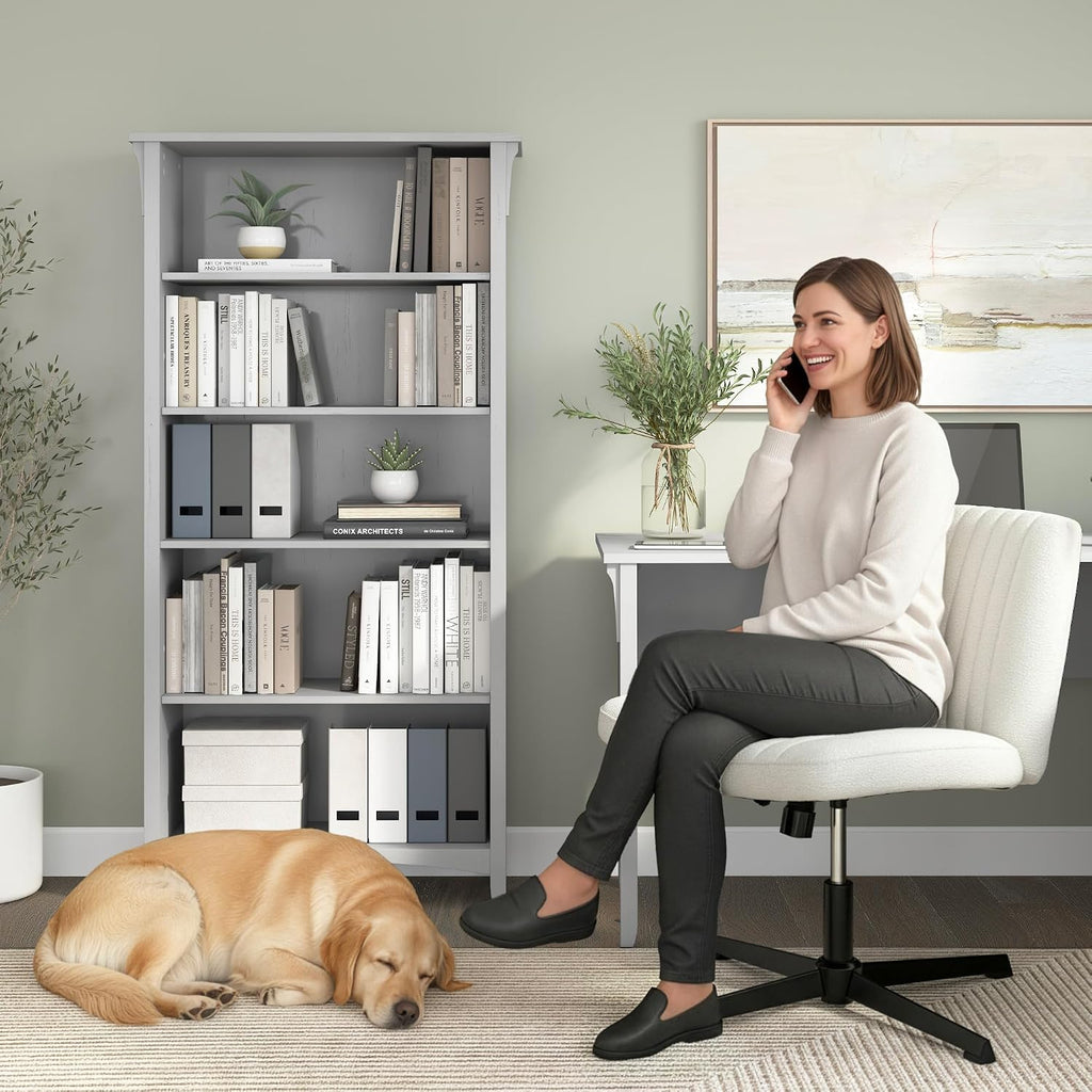 Bush Home Salinas 5 Shelf Bookcase in Cape Cod Gray, Tall Bookshelf, Large Book Shelf for Living Room, Home Office, or Entryway